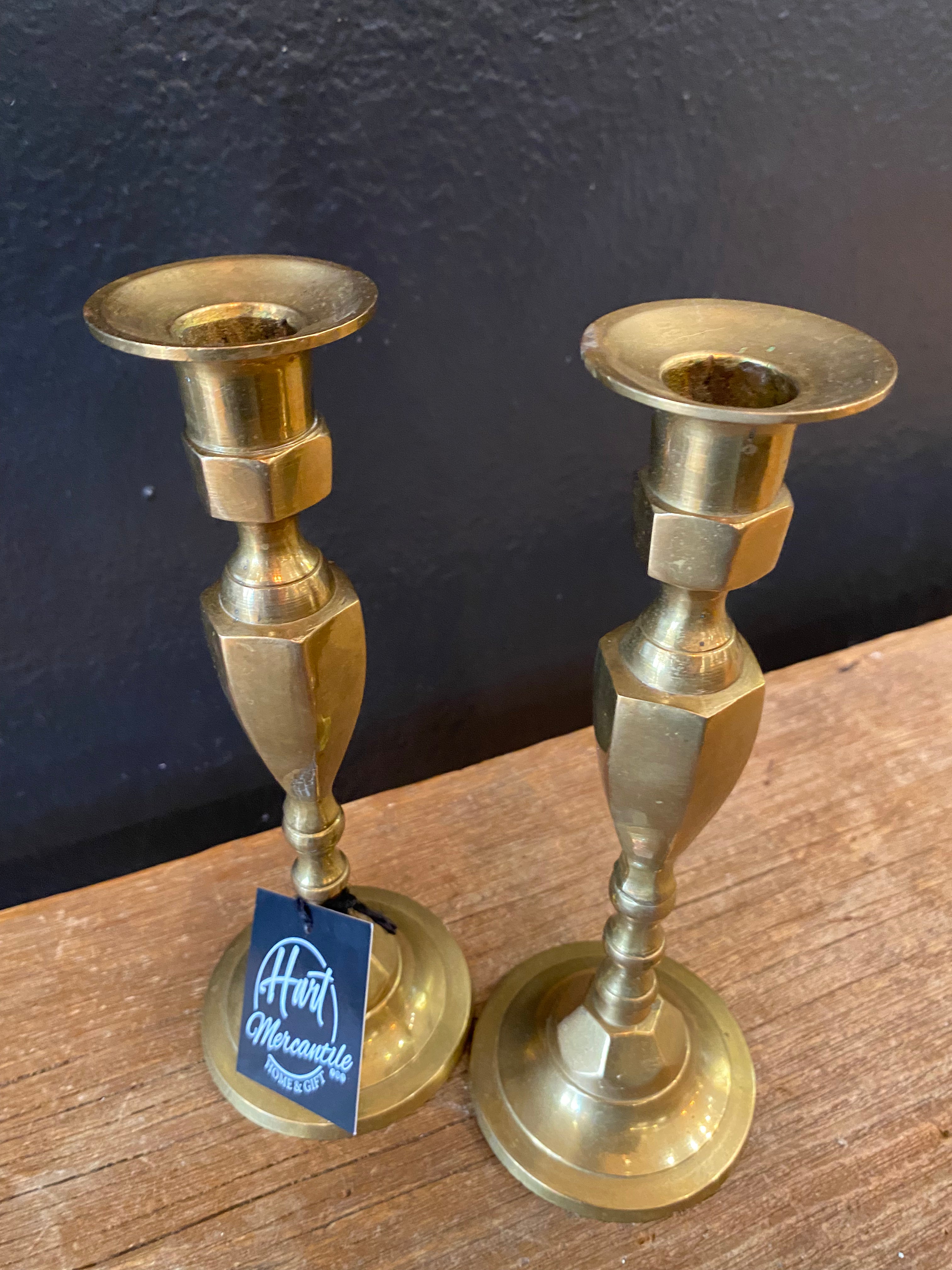Vintage Brass Candlesticks | Pair