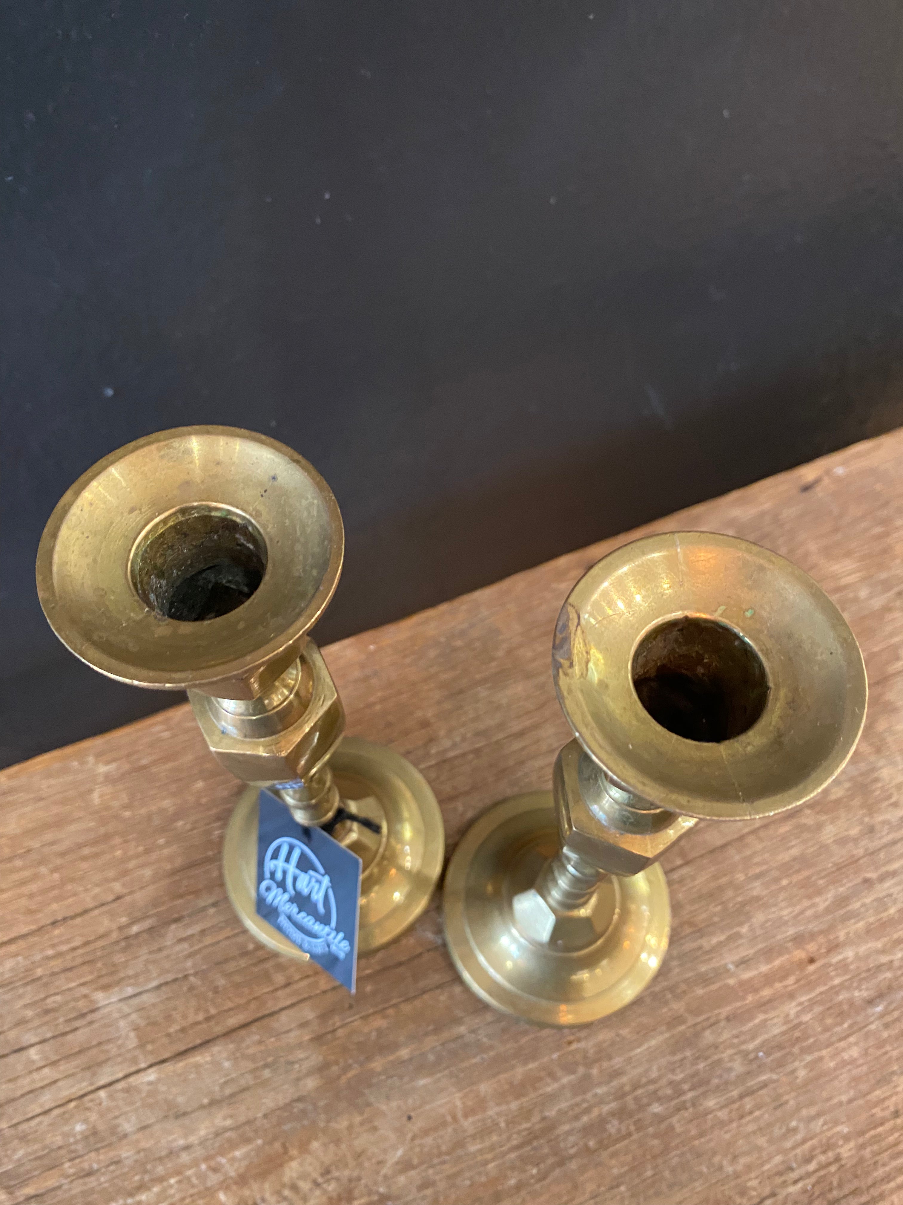 Vintage Brass Candlesticks | Pair