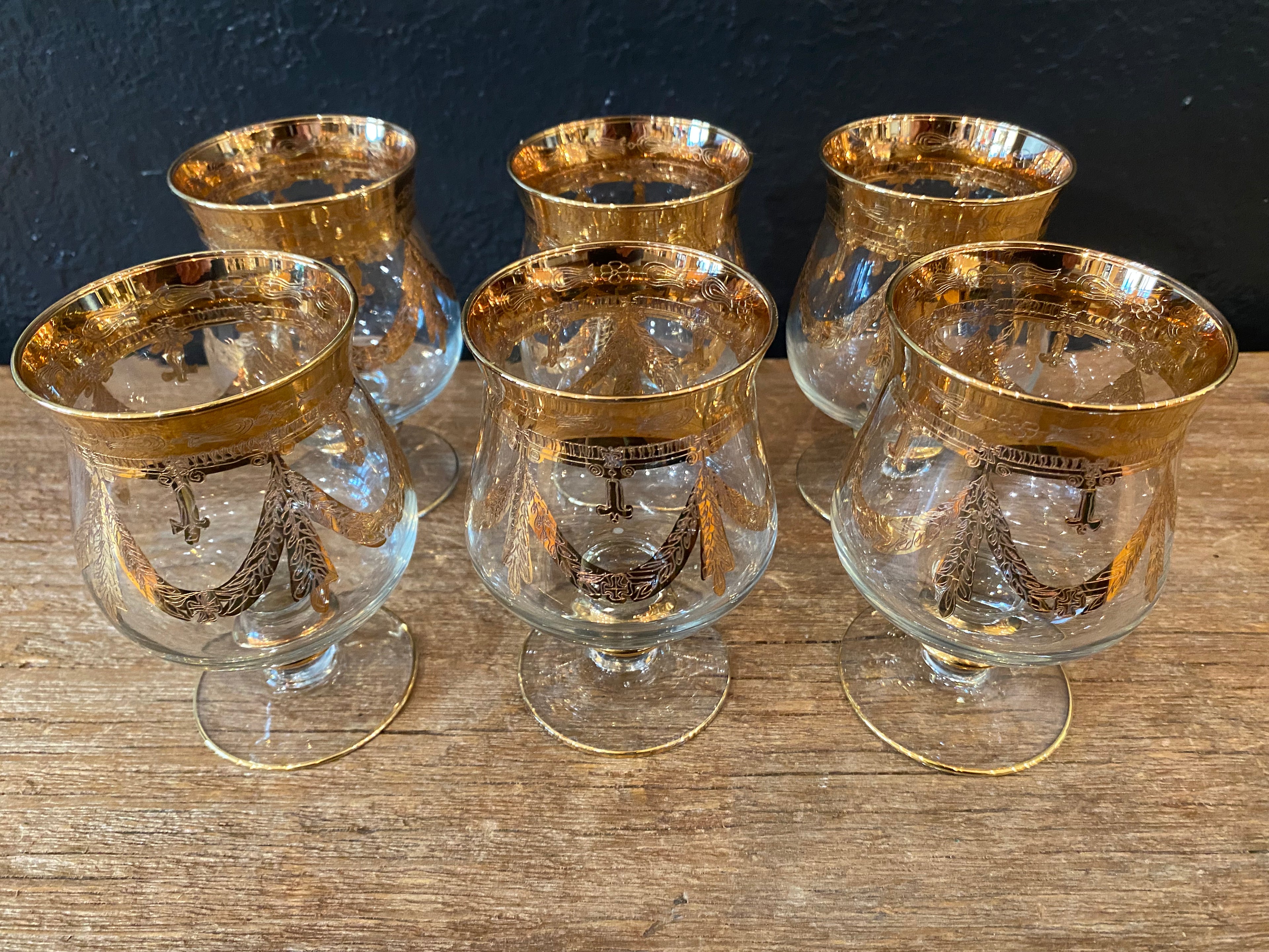 Vintage Vetri Artistici 24k Gold  Brandy Snifters | Set of 6