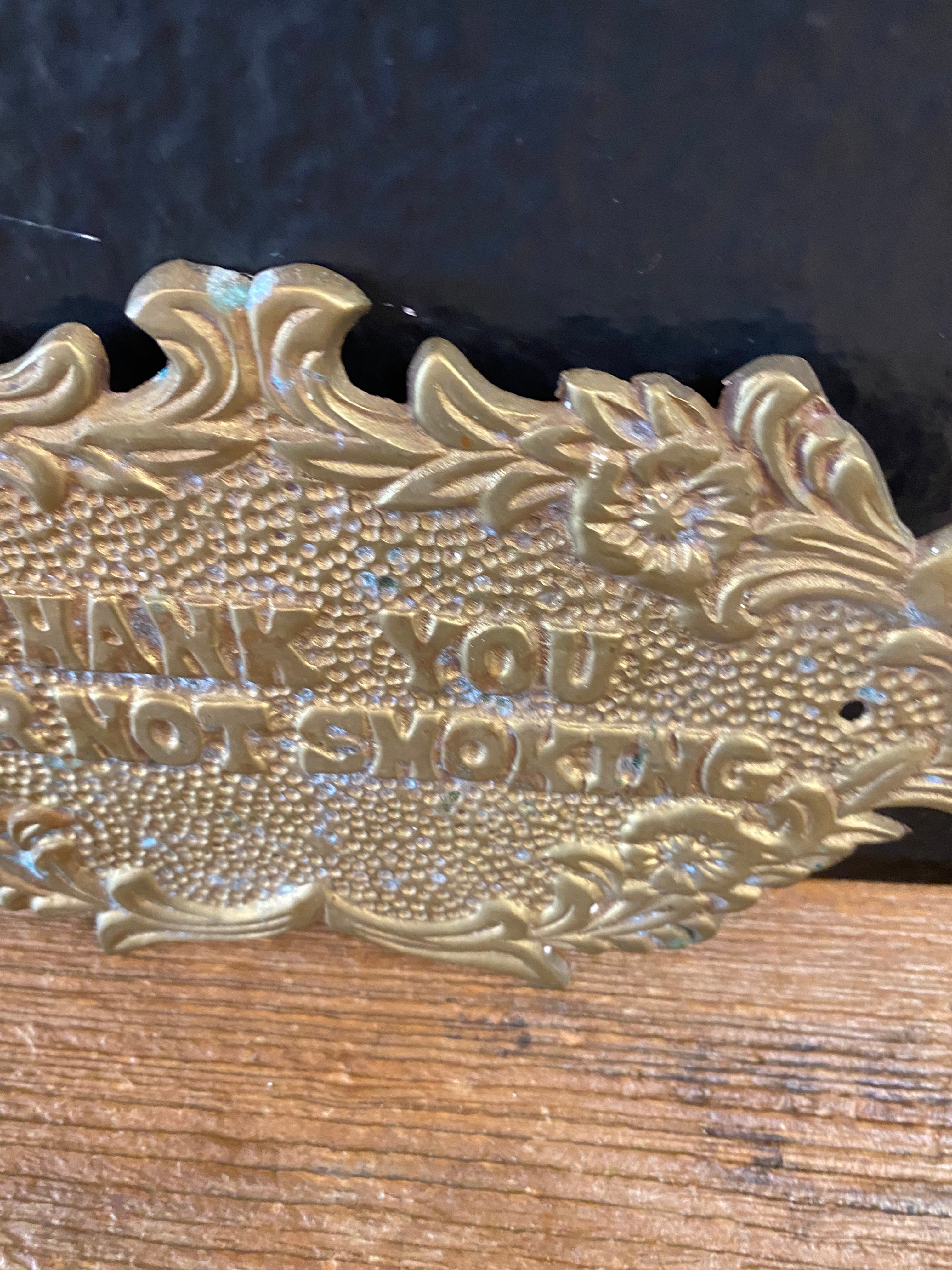 Vintage Brass “Thank You For Not Smoking” Sign