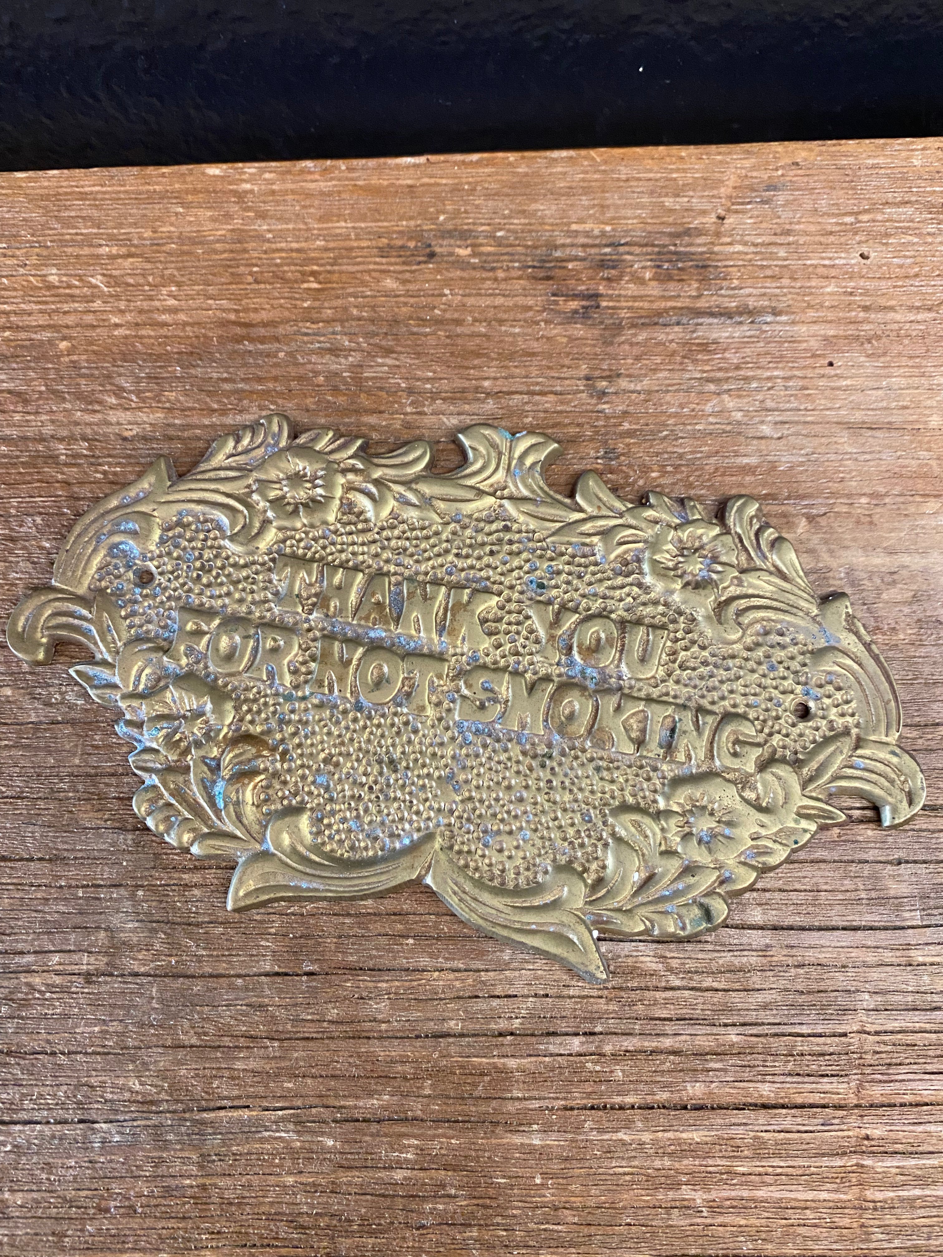 Vintage Brass “Thank You For Not Smoking” Sign