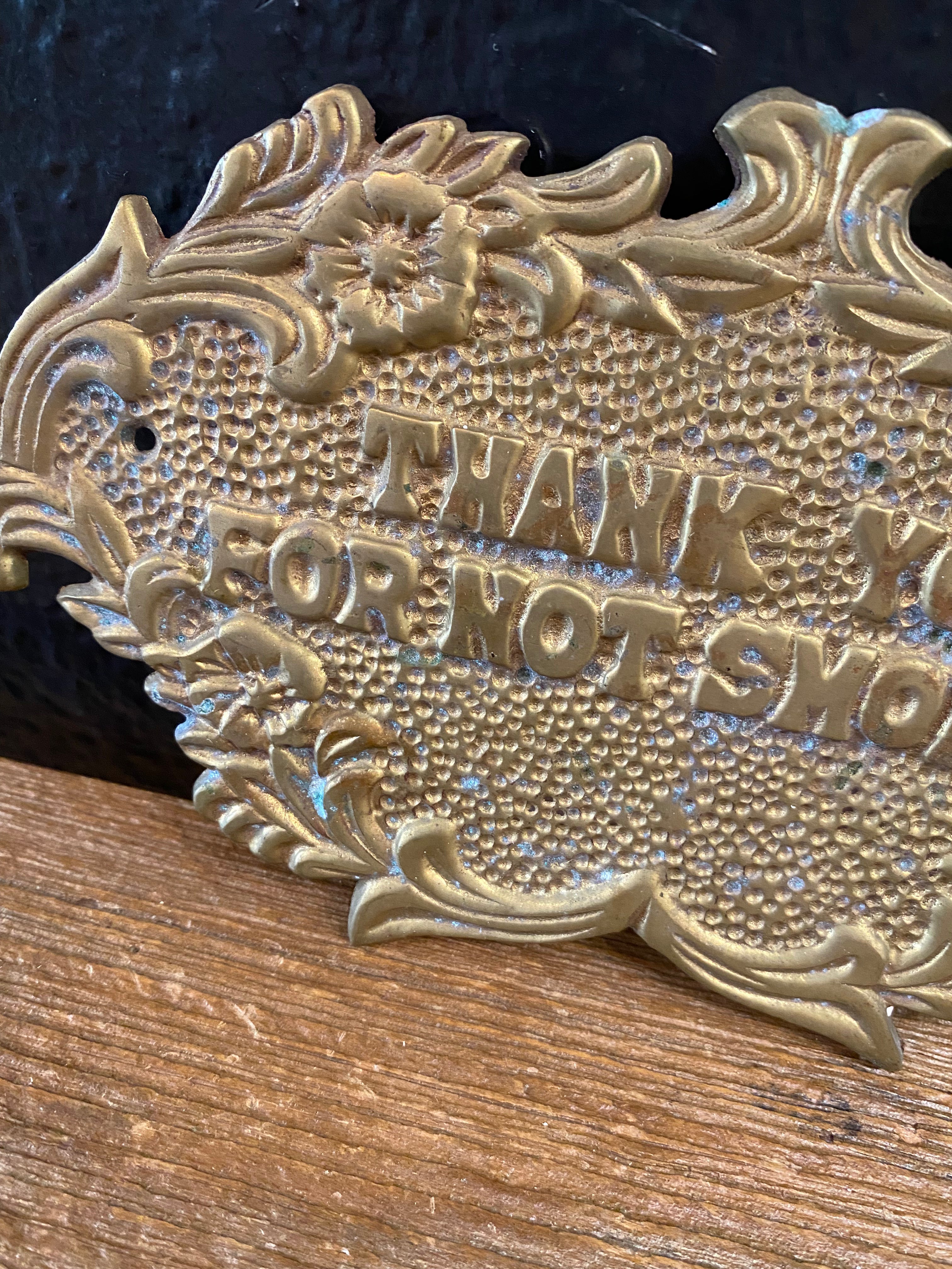 Vintage Brass “Thank You For Not Smoking” Sign
