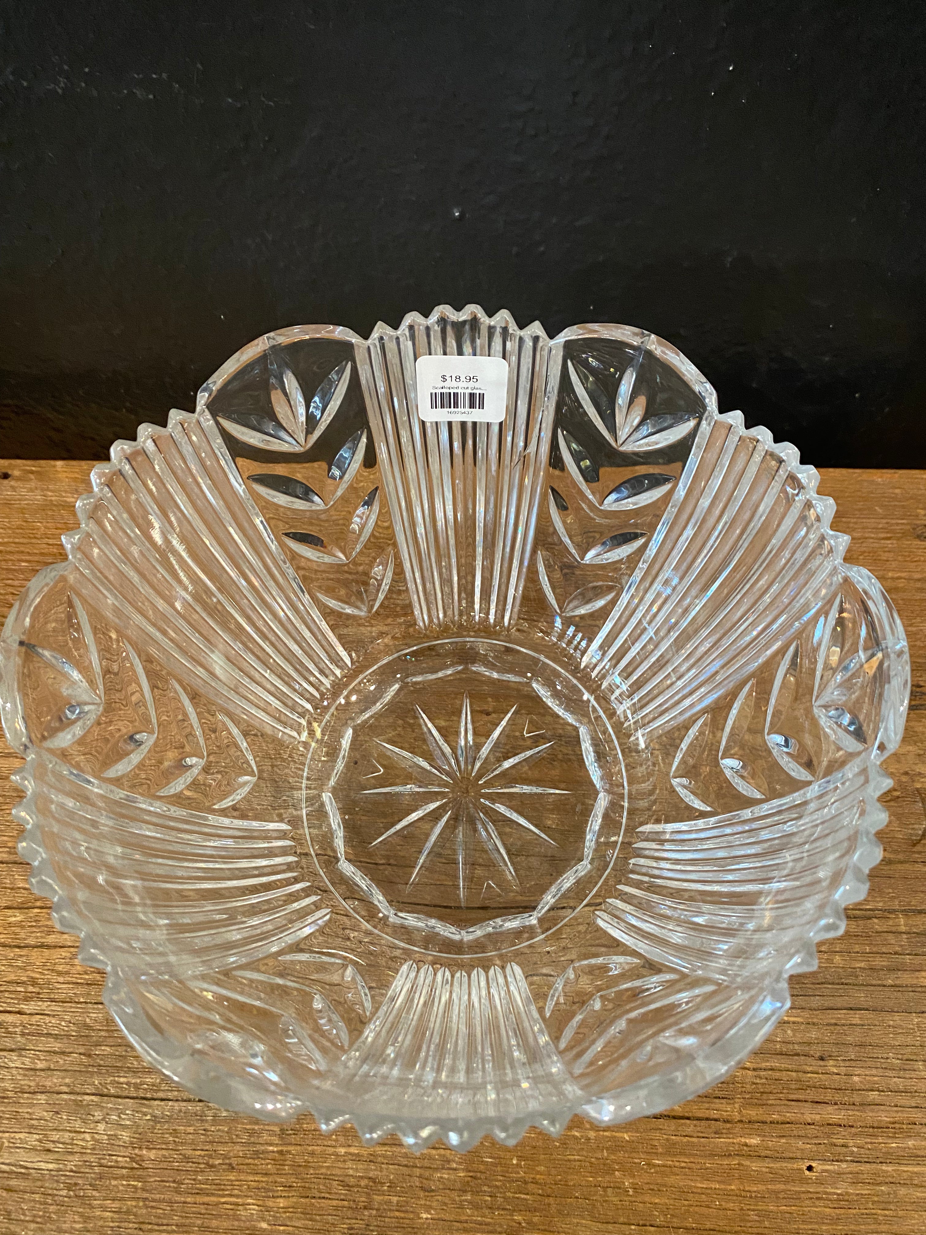 Cut Glass Serving Bowl | Scalloped Edges