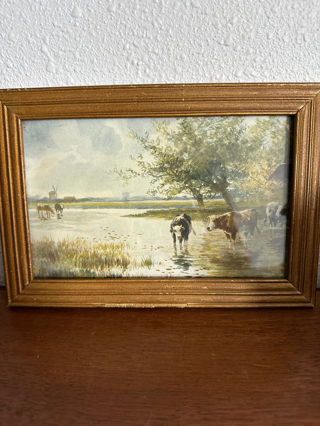 Antique Cow Print in Gold Frame