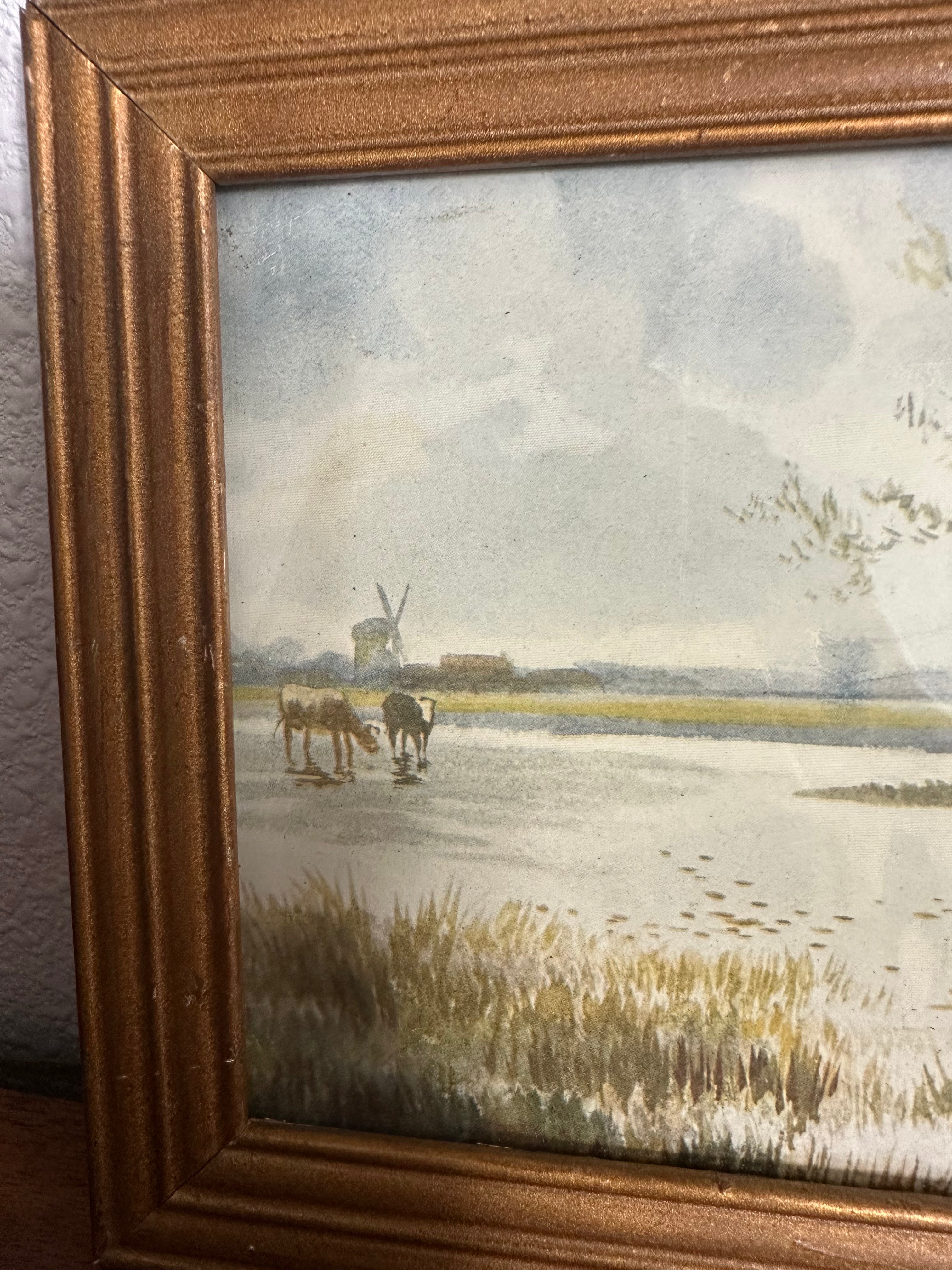 Antique Cow Print in Gold Frame
