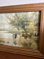 Antique Cow Print in Gold Frame