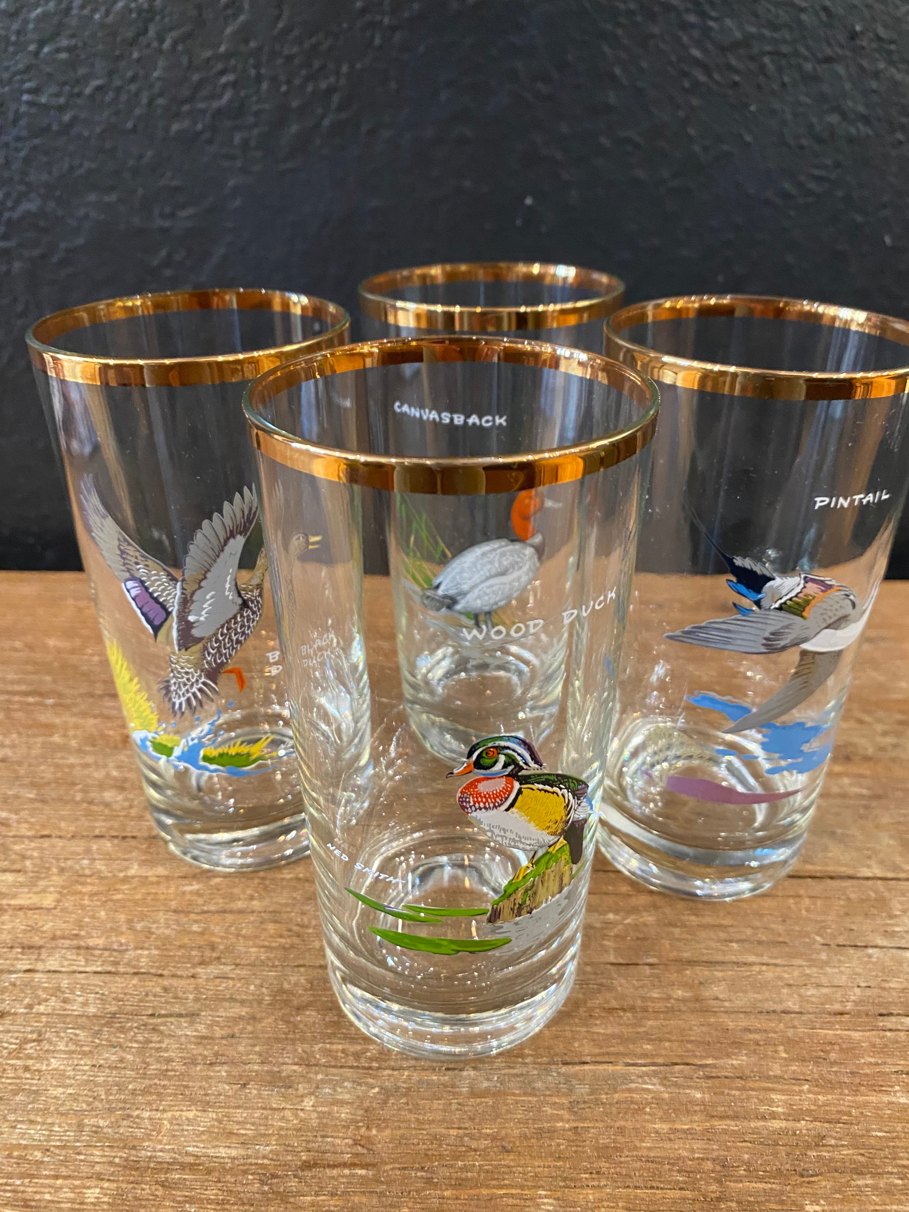 Vintage Gold Rimmed Duck Glasses | Set Of Four