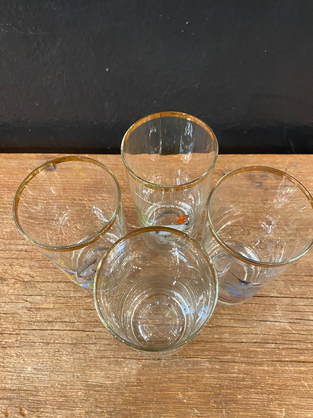 Vintage Gold Rimmed Duck Glasses | Set Of Four