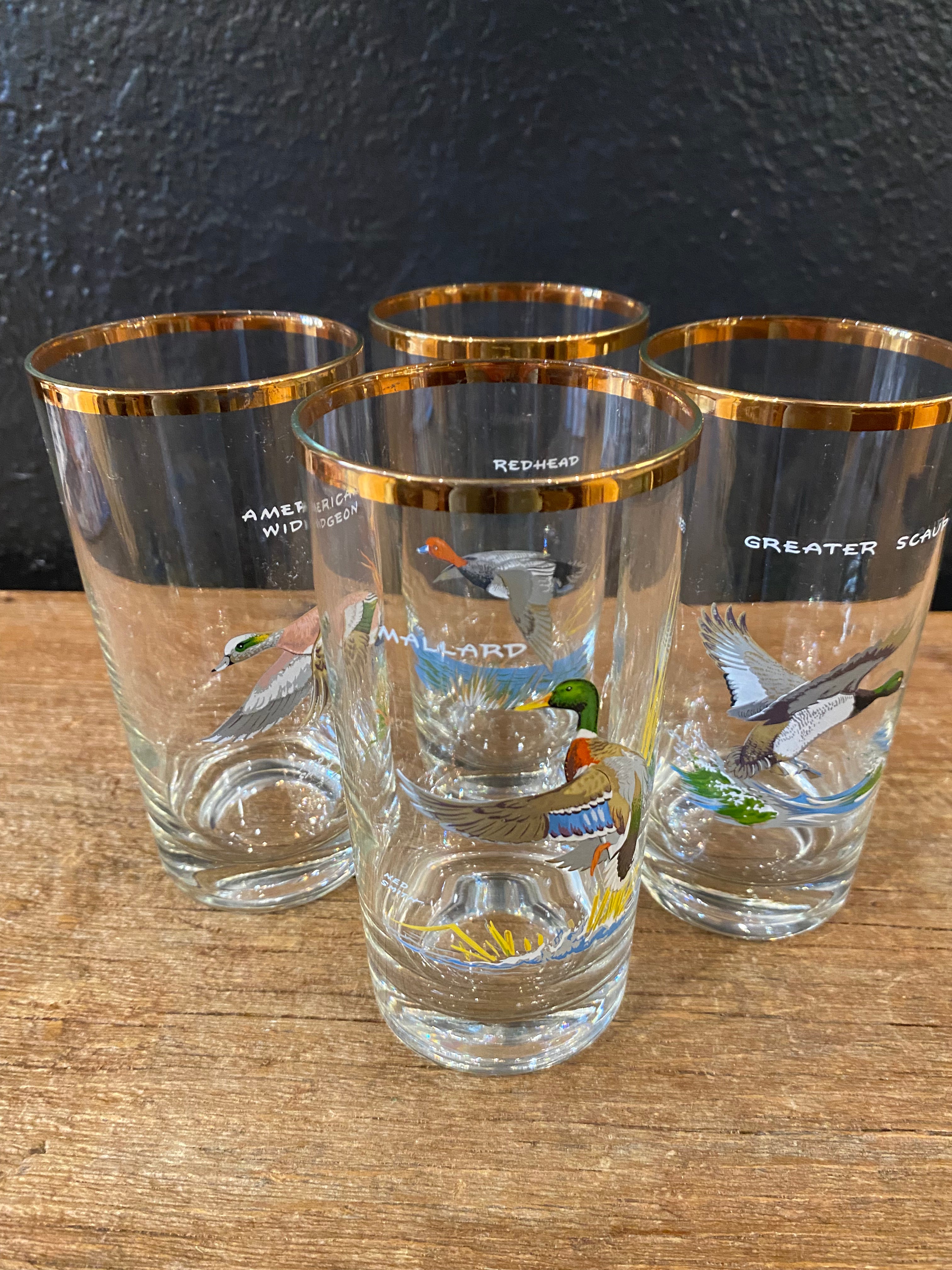 Vintage Gold Rimmed Duck Highball Glasses | Set Of Four