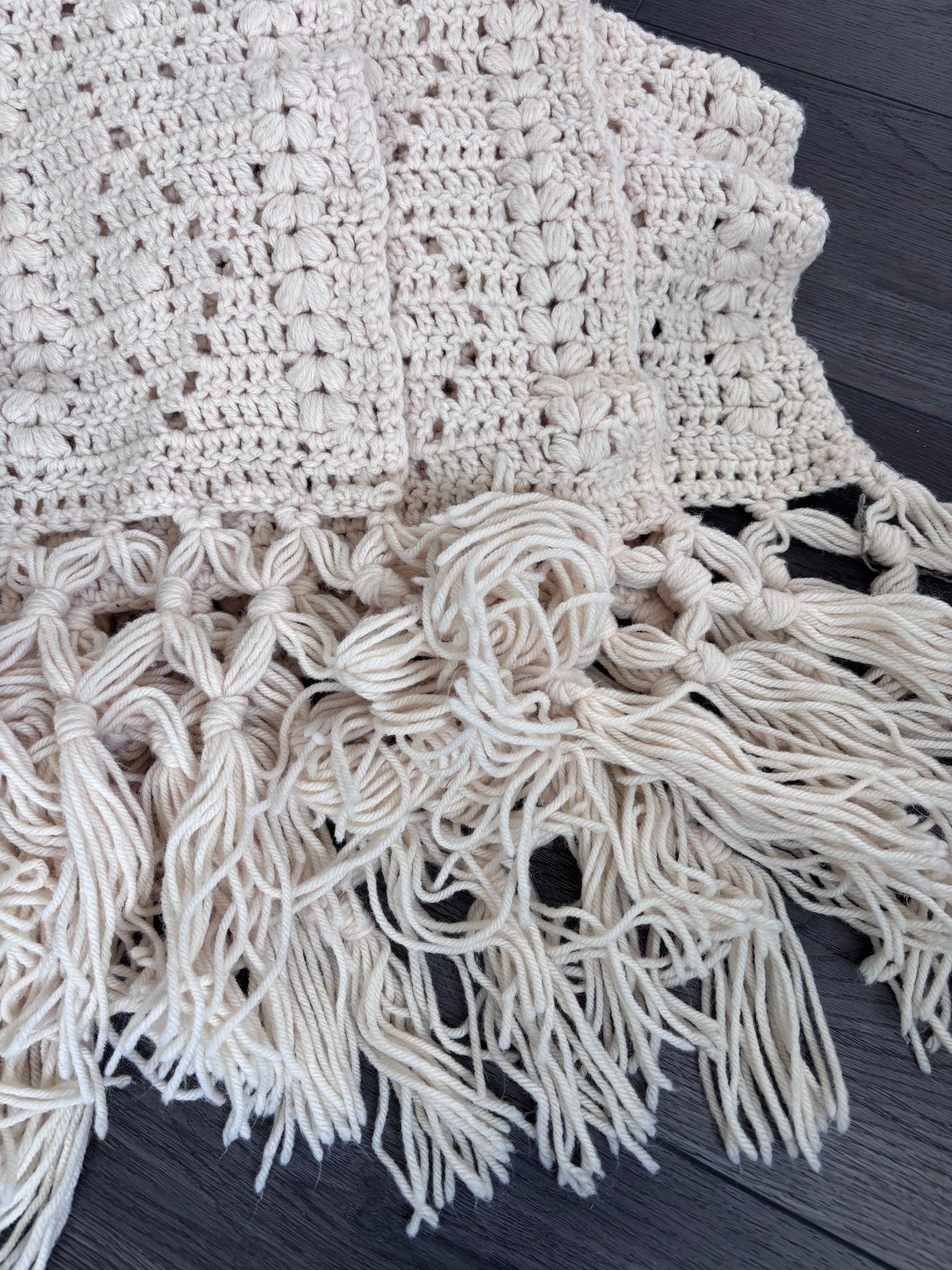 Vintage Crocheted Cream Afghan