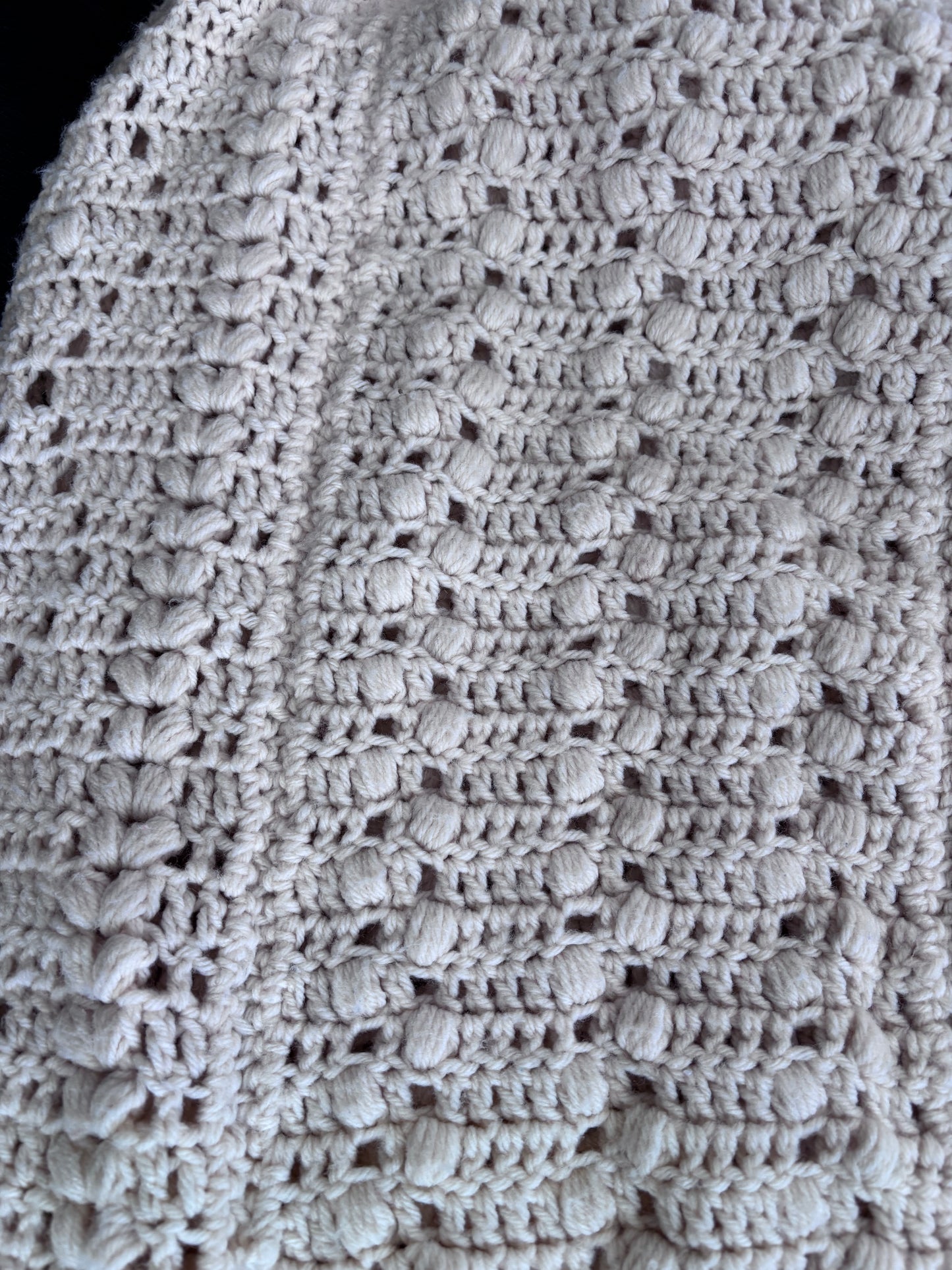 Vintage Crocheted Cream Afghan