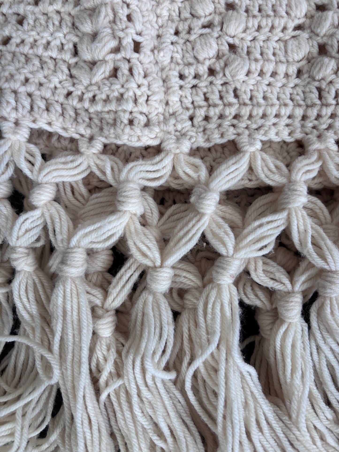 Vintage Crocheted Cream Afghan