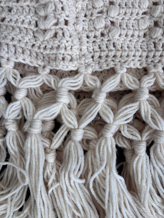 Vintage Crocheted Cream Afghan