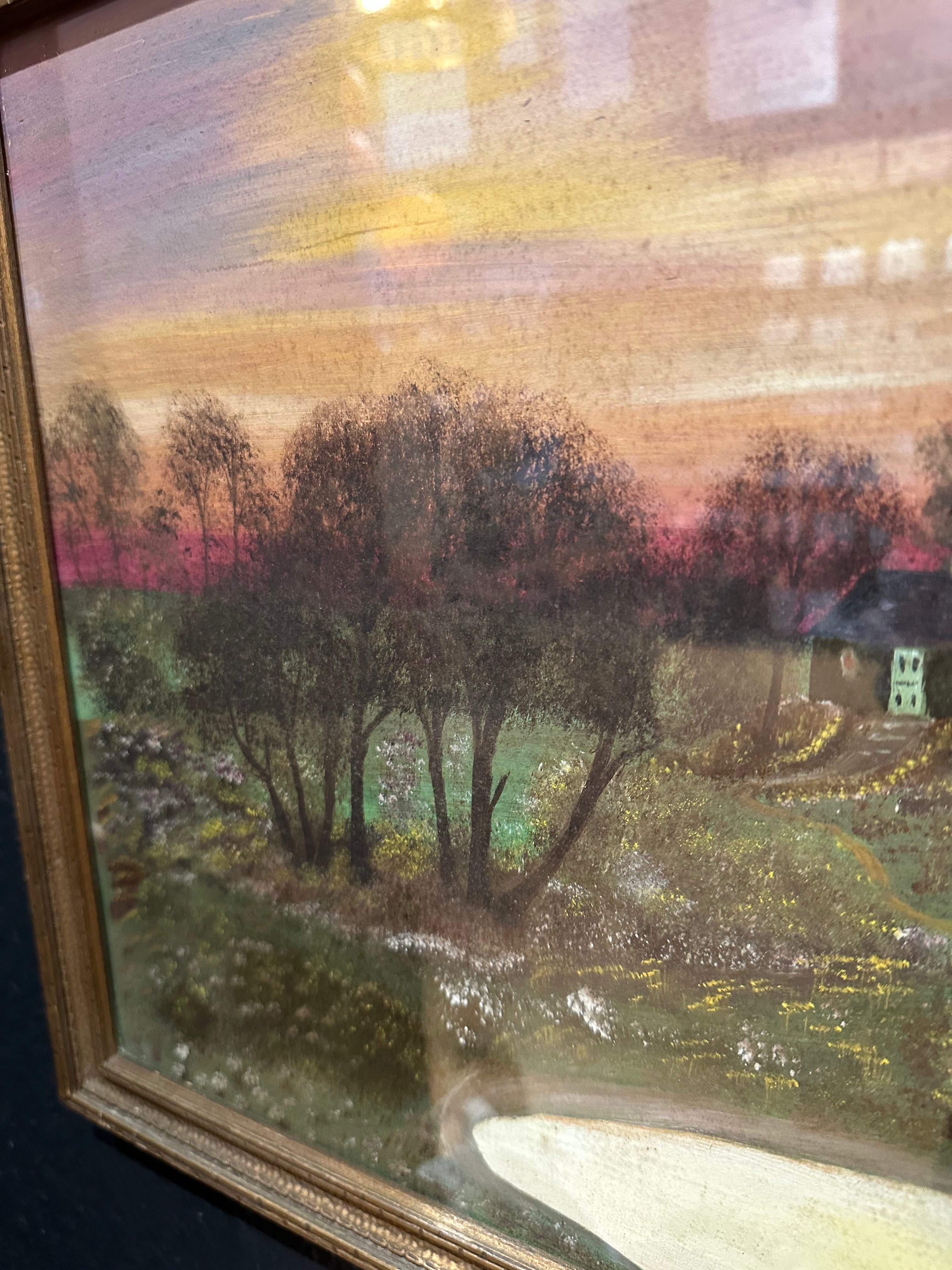 Antique Framed Waterside Painting