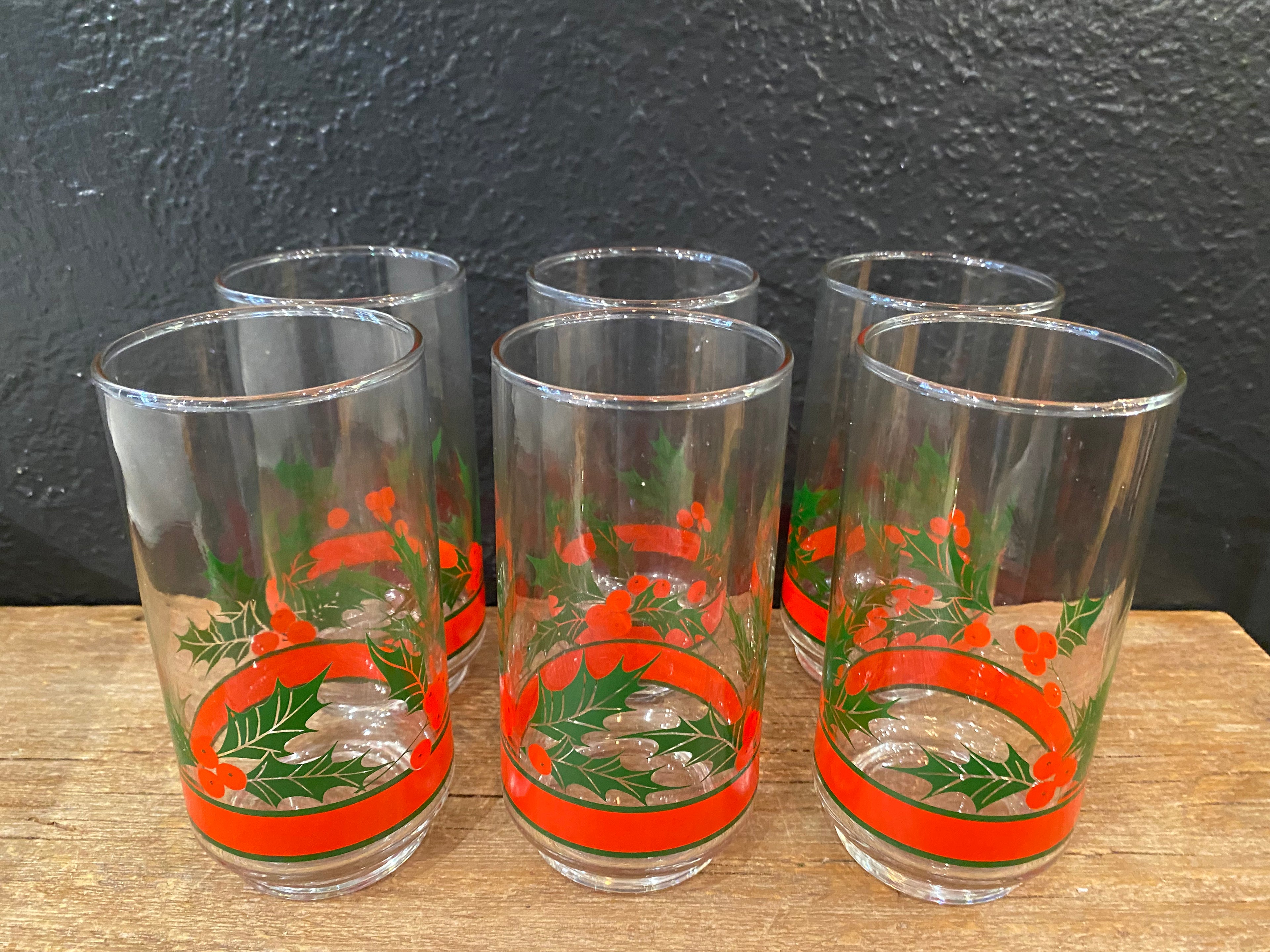 Libbey Holly Berry High Ball Glasses | Set of 6