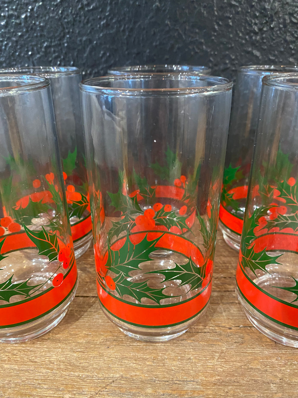 Libbey Holly Berry High Ball Glasses | Set of 6