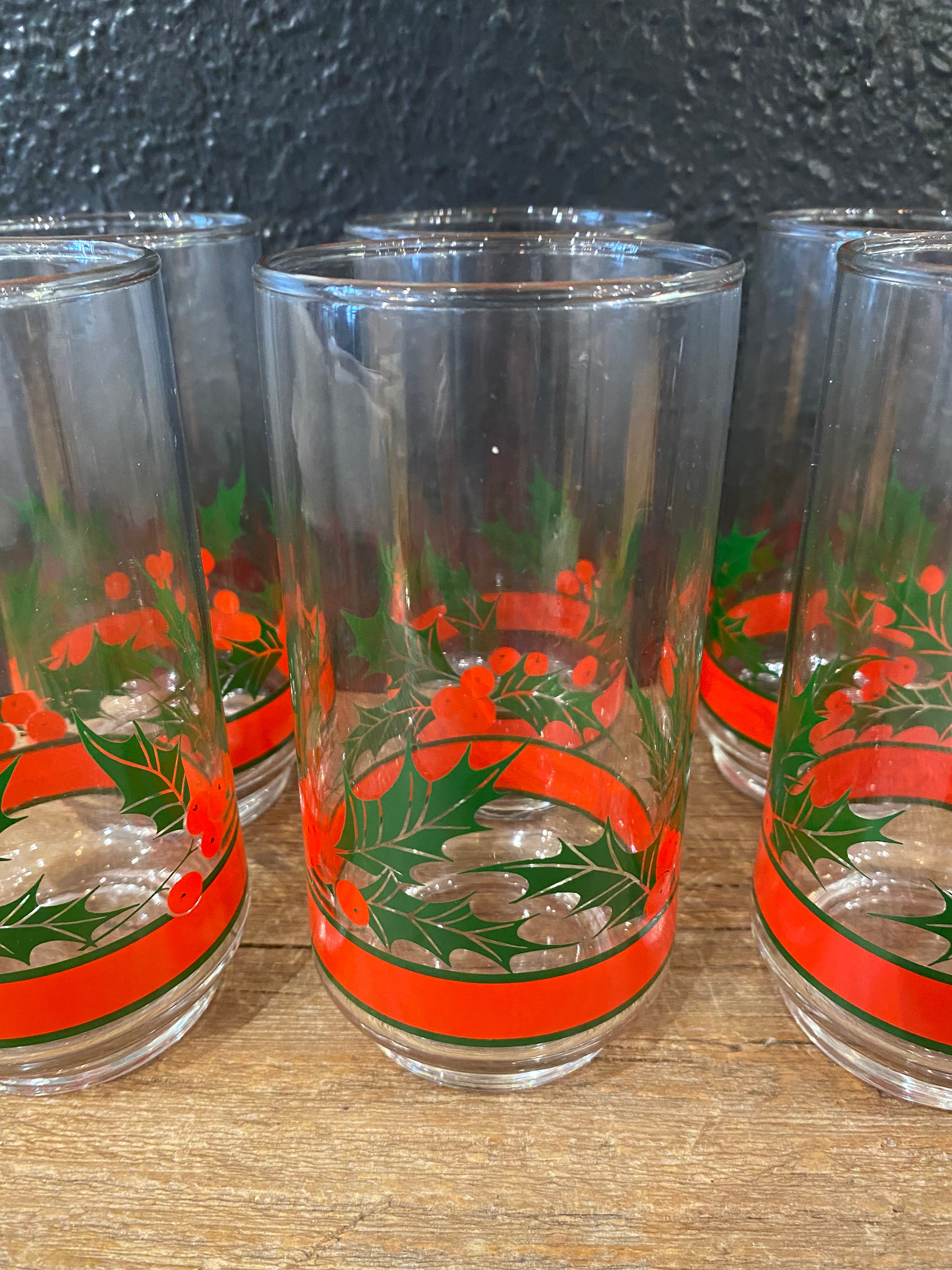 Libbey Holly Berry High Ball Glasses | Set of 6