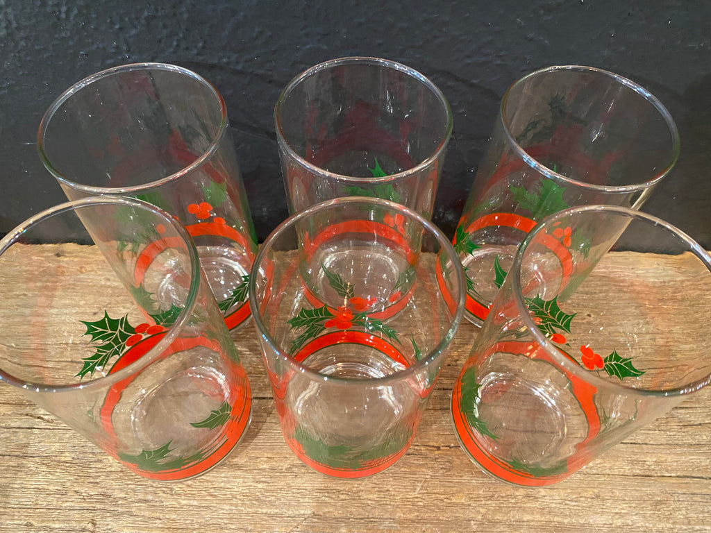 Libbey Holly Berry High Ball Glasses | Set of 6