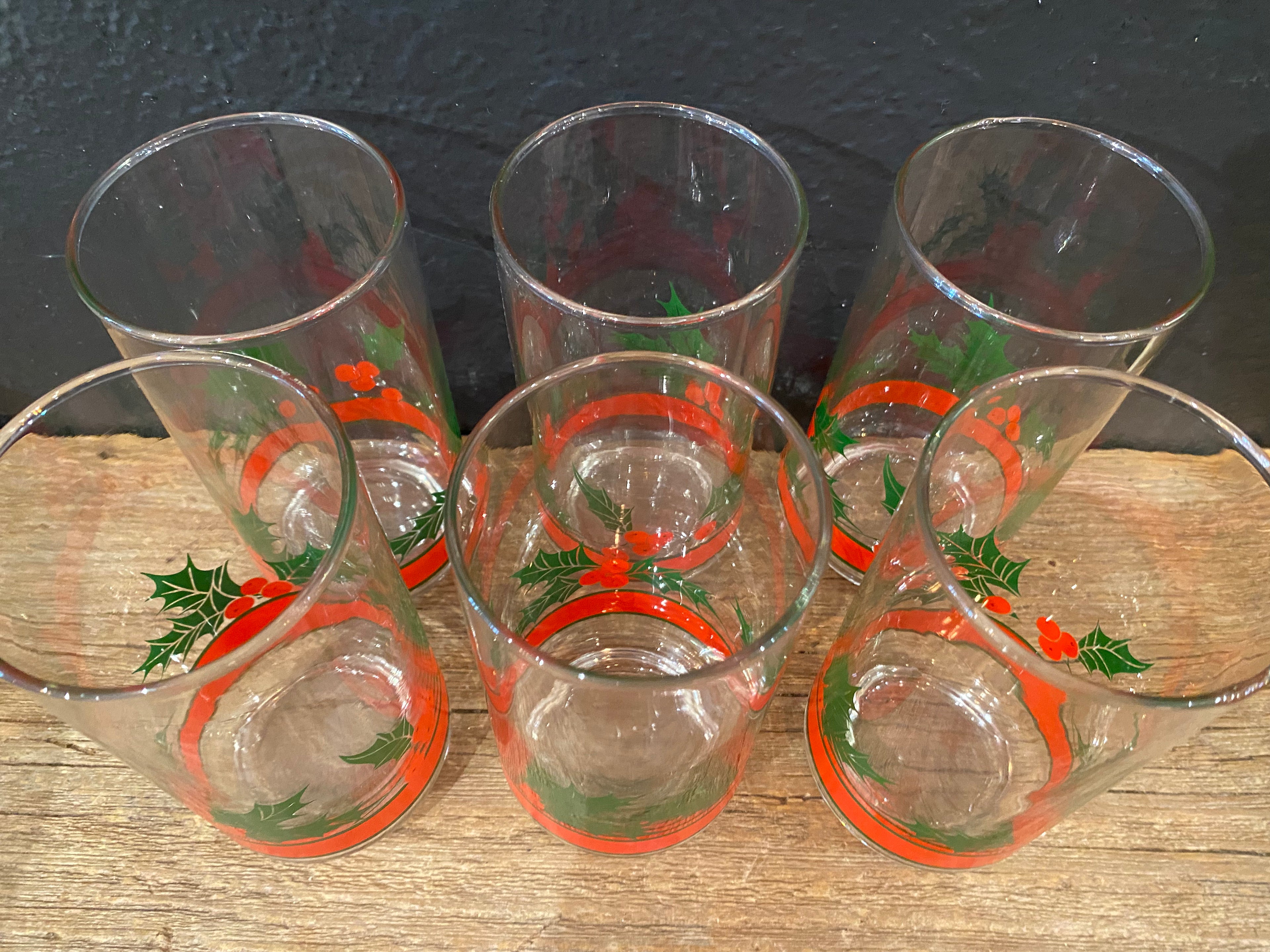 Libbey Holly Berry High Ball Glasses | Set of 6