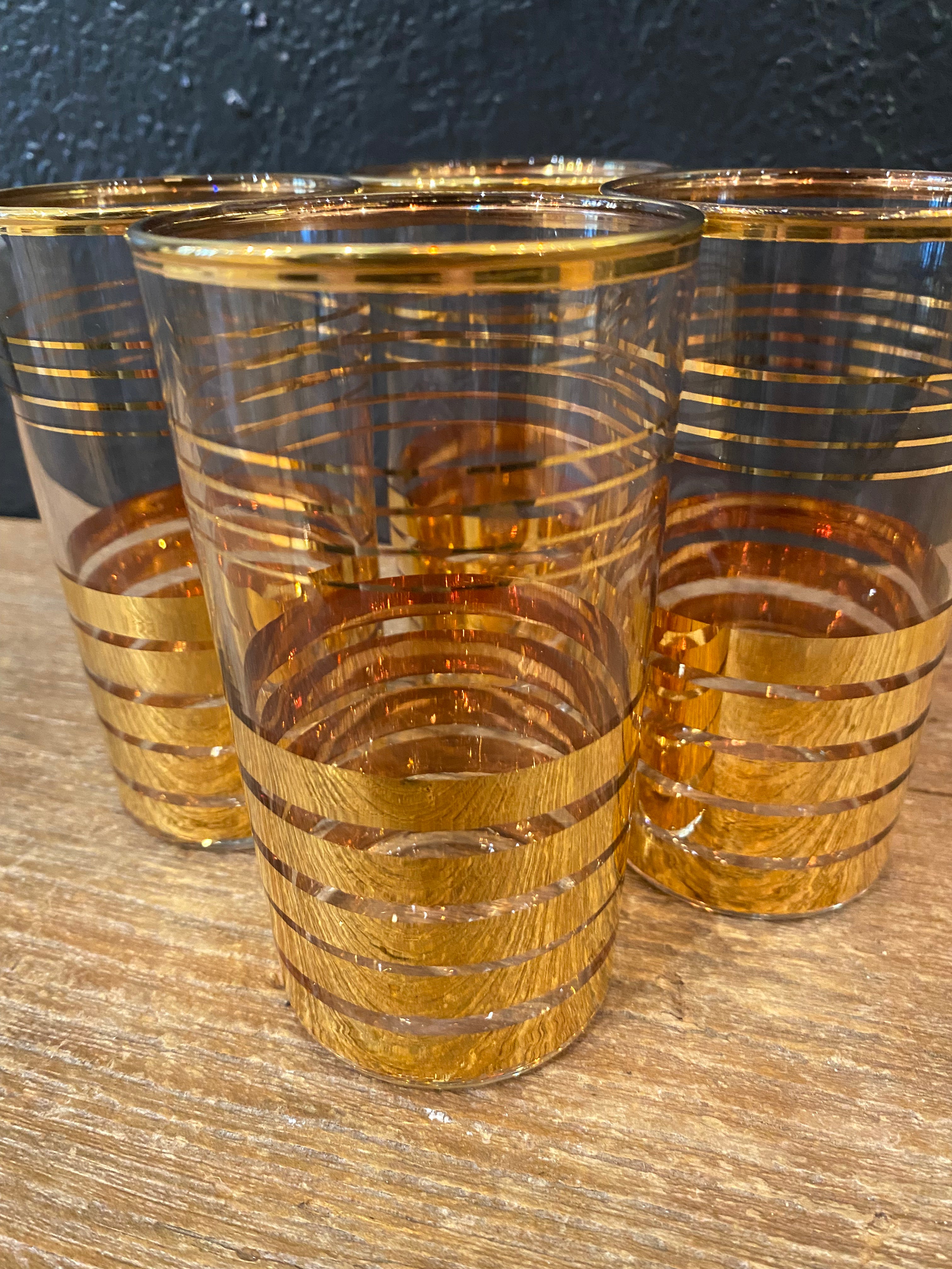 Vintage Gold Striped Tumbler Glasses | Set Of Four
