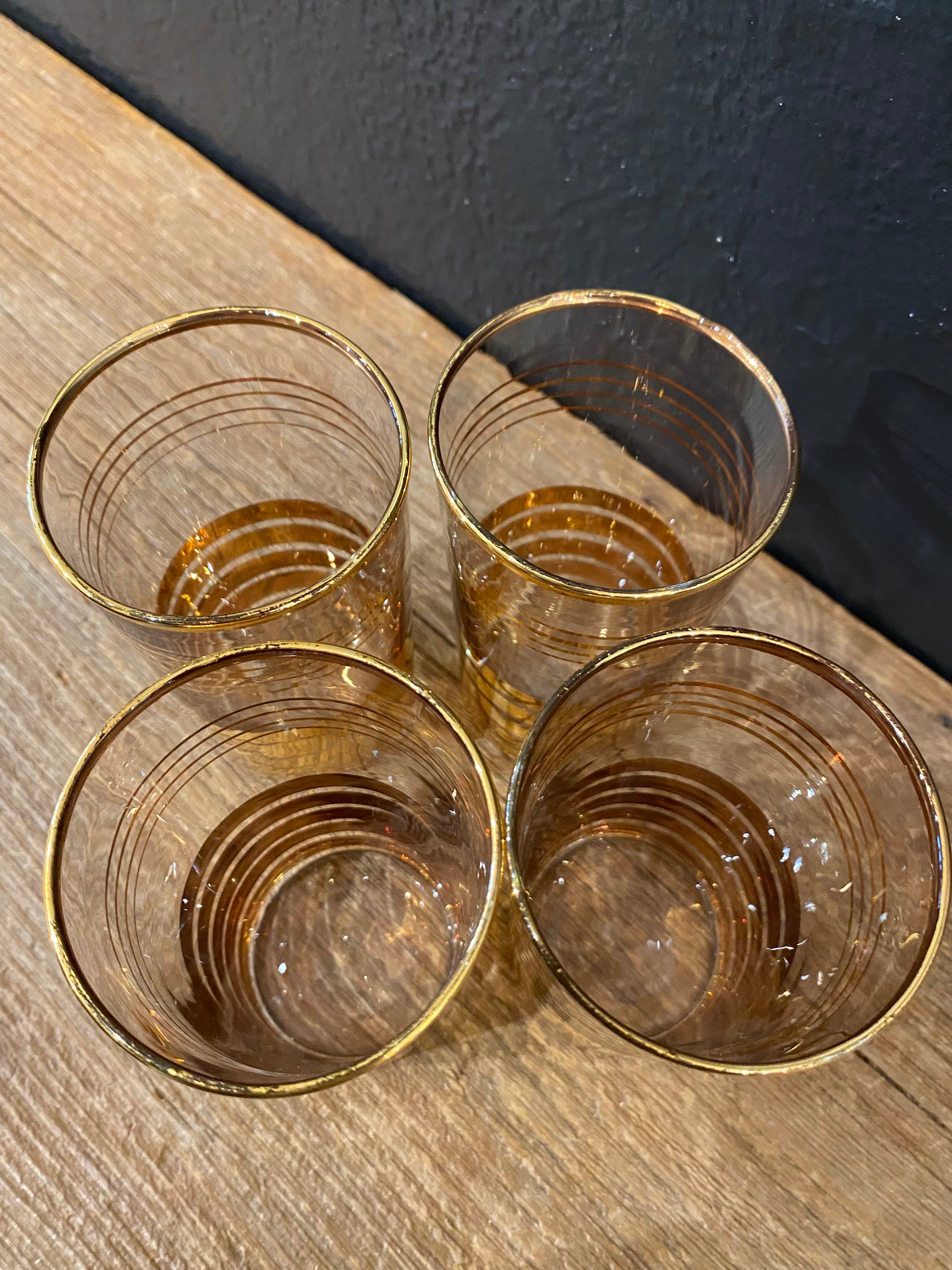 Vintage Gold Striped Tumbler Glasses | Set Of Four