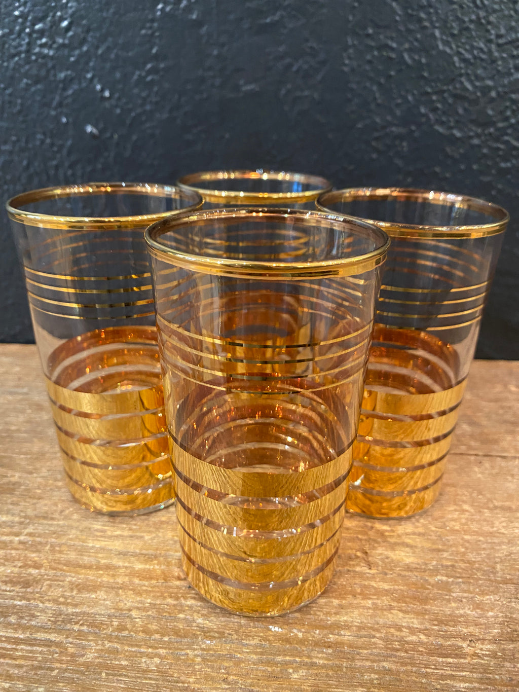 Vintage Gold Striped Tumbler Glasses | Set Of Four