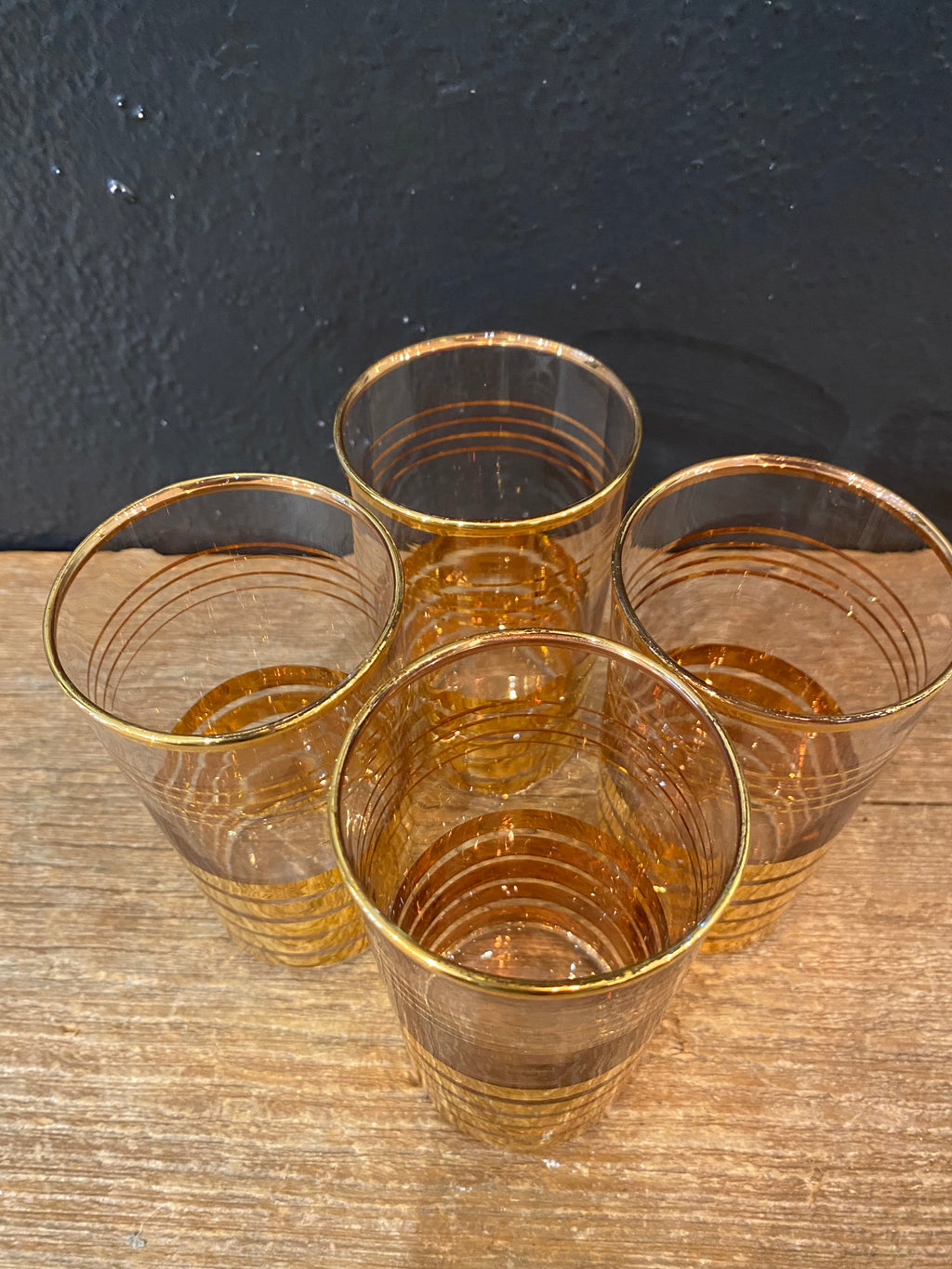 Vintage Gold Striped Tumbler Glasses | Set Of Four