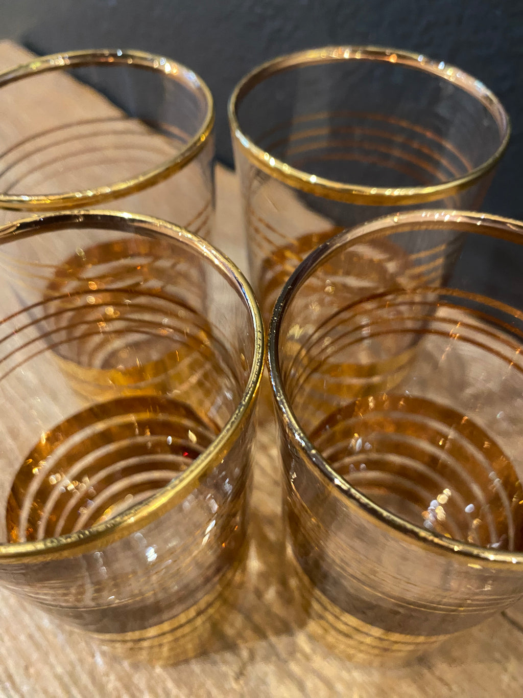 Vintage Gold Striped Tumbler Glasses | Set Of Four