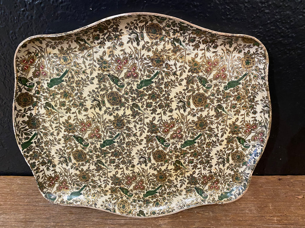 Paper Mache Floral Tray with Birds