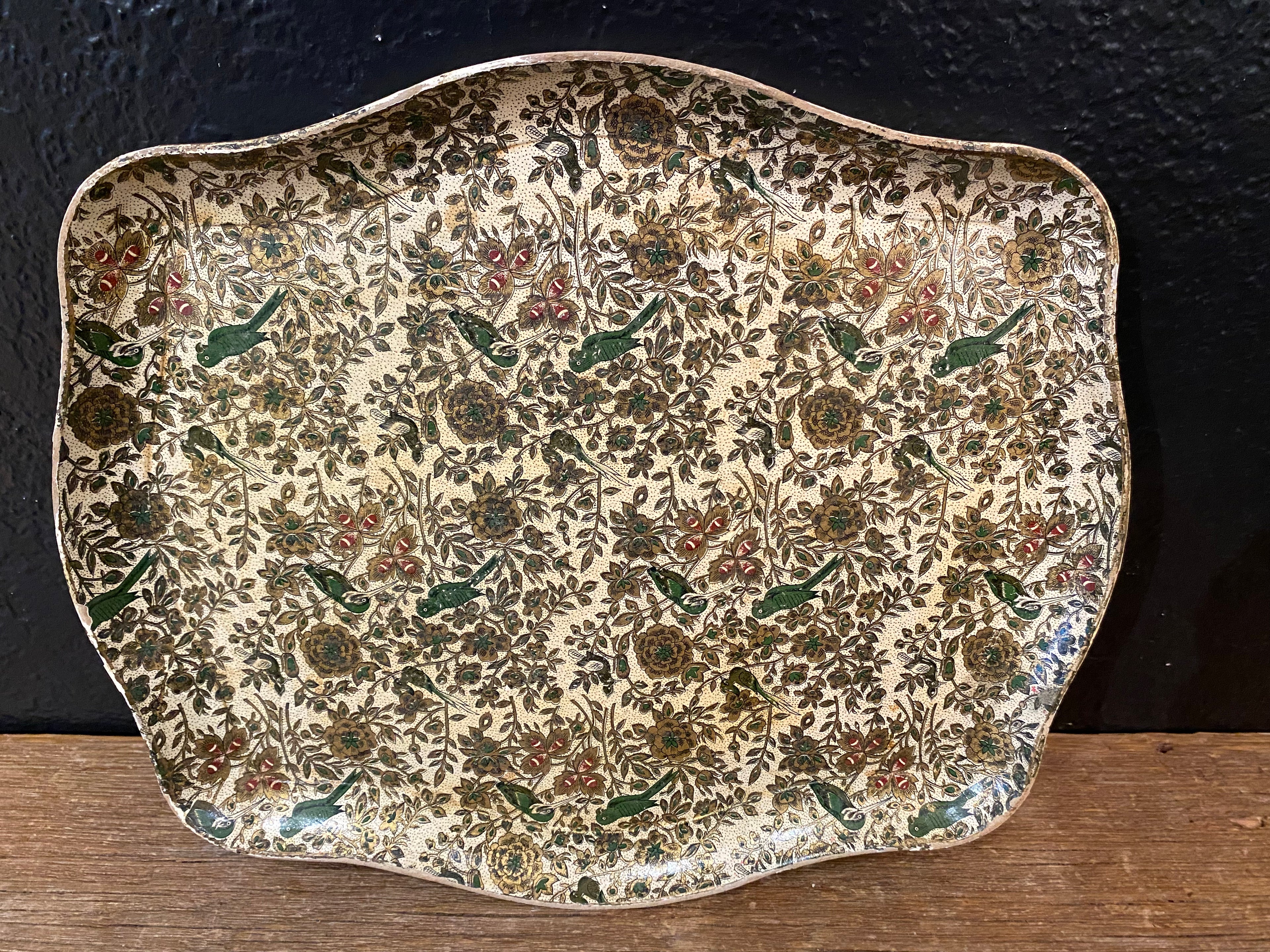 Paper Mache Floral Tray with Birds