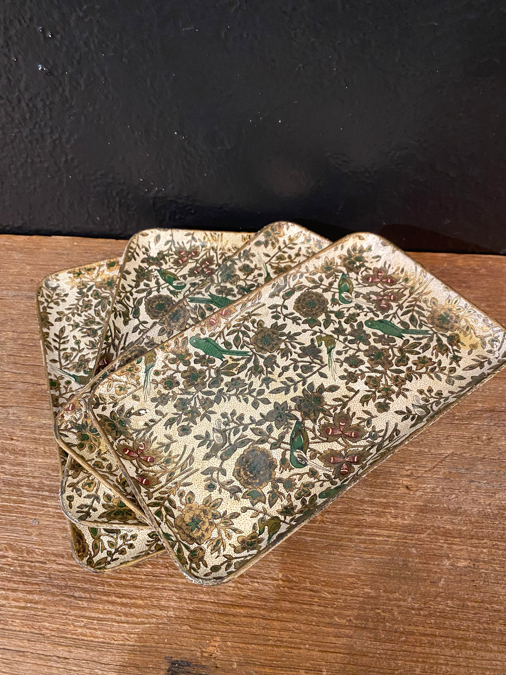 Paper Mache Floral Tray with Birds