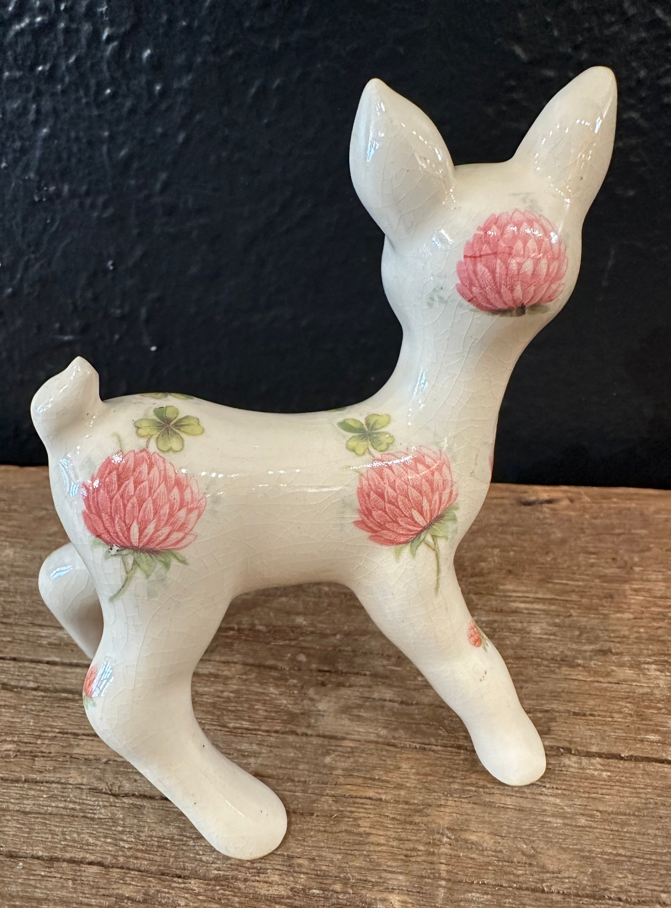 Vintage Floral Ceramic Deer