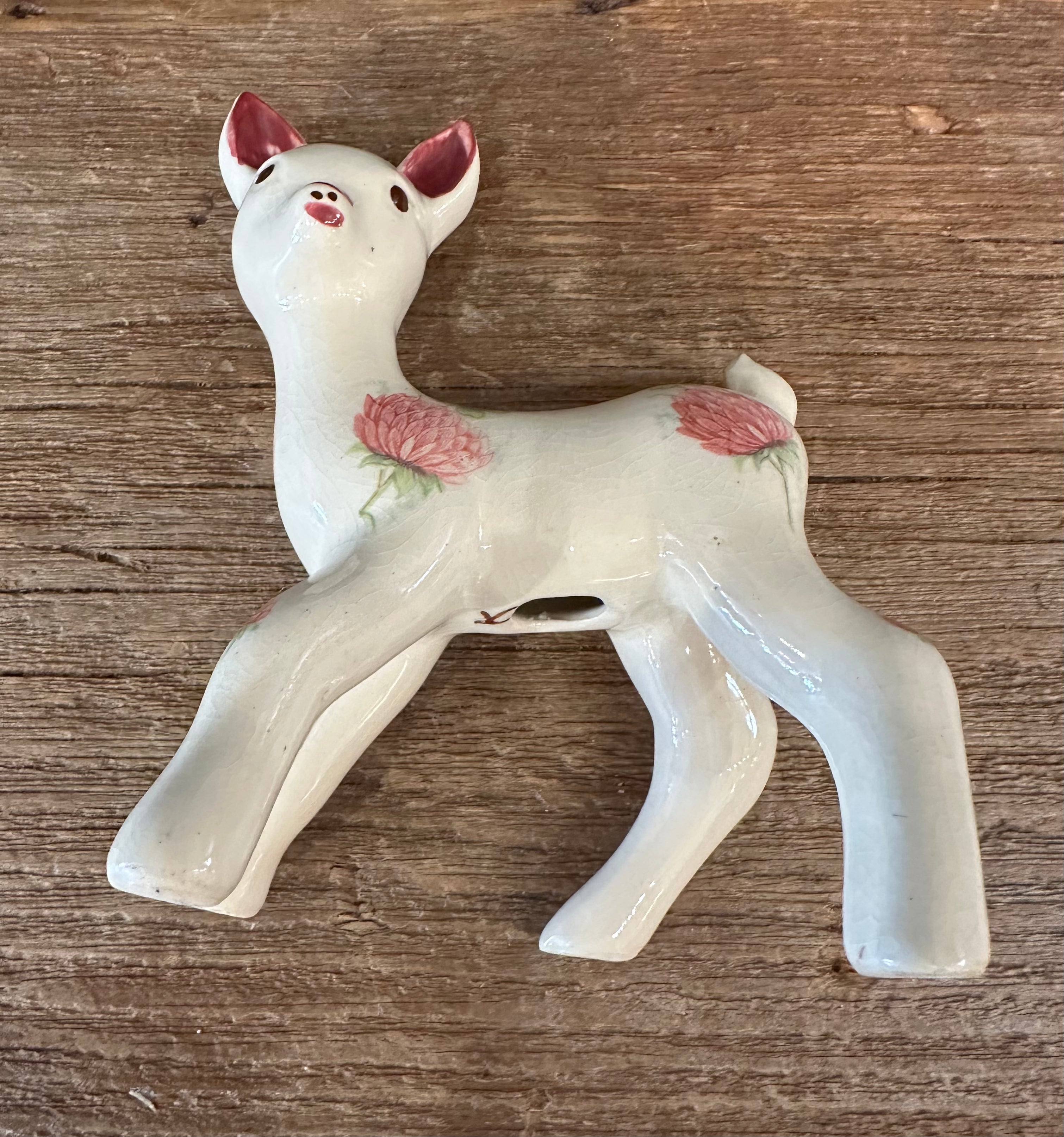 Vintage Floral Ceramic Deer
