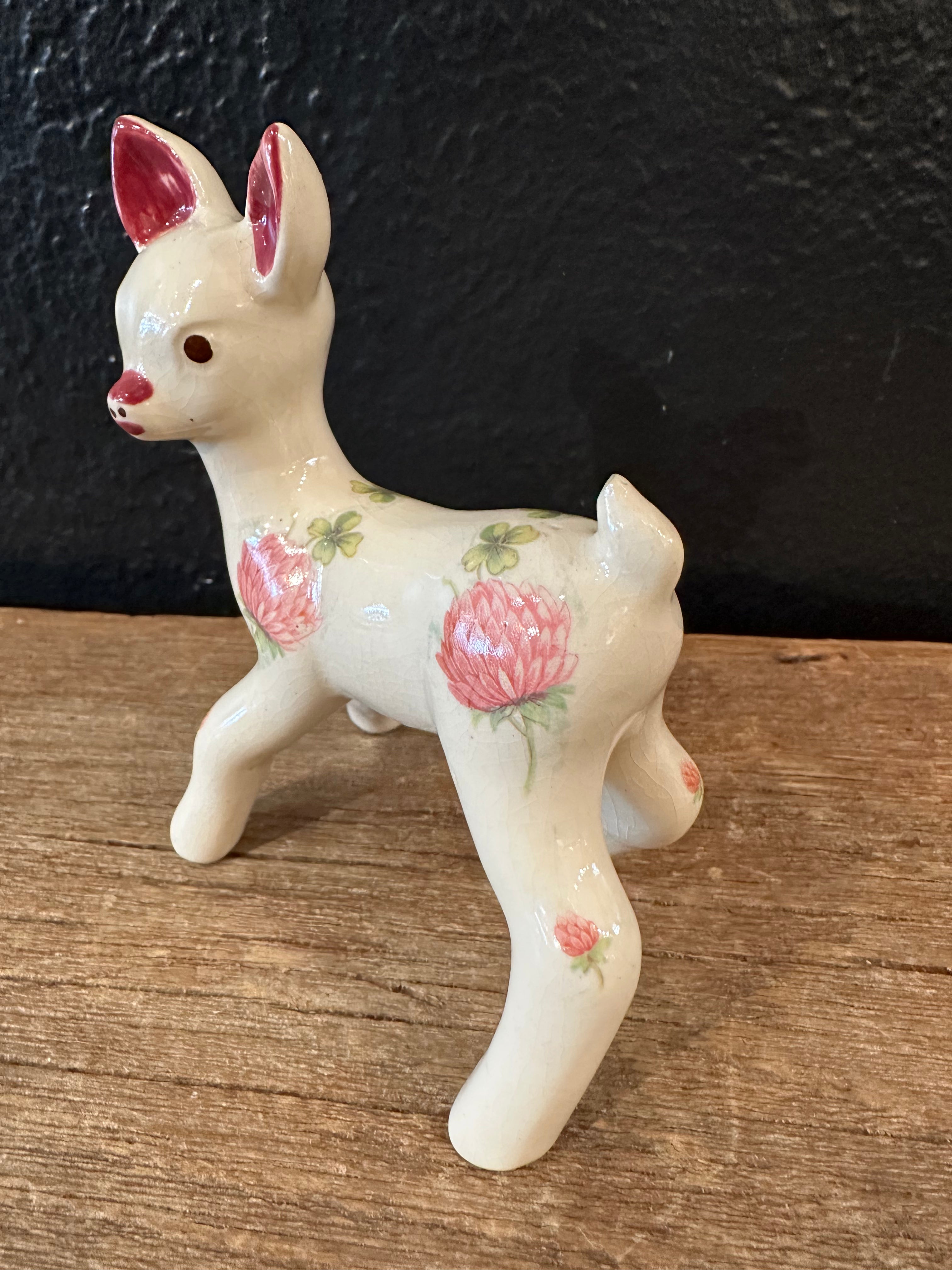 Vintage Floral Ceramic Deer
