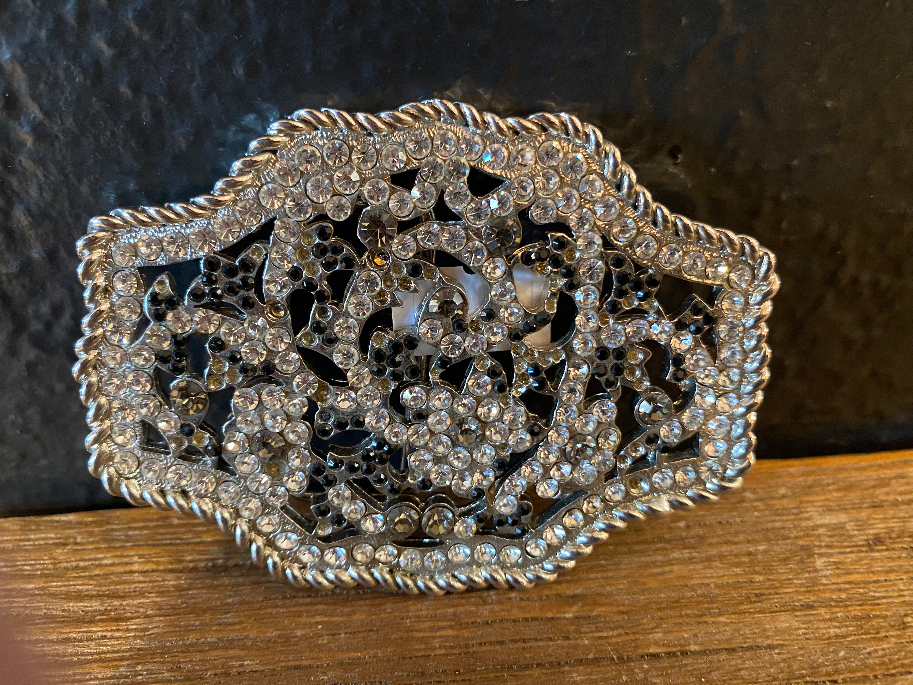 Abstract Floral Silver Belt Buckle