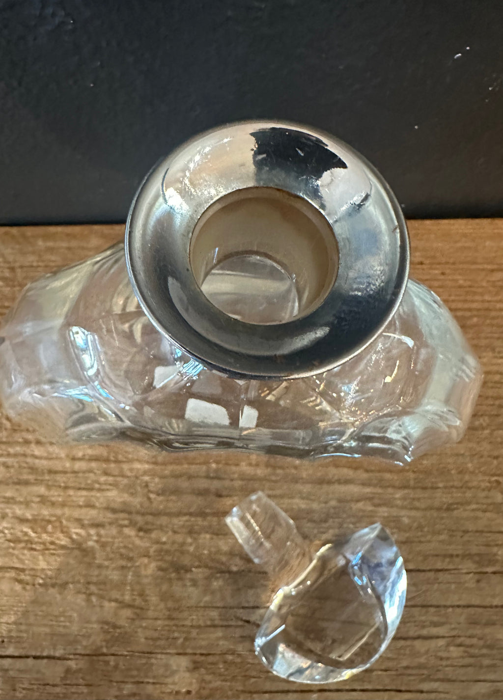 Vintage Glass Decanter | Silver Rim