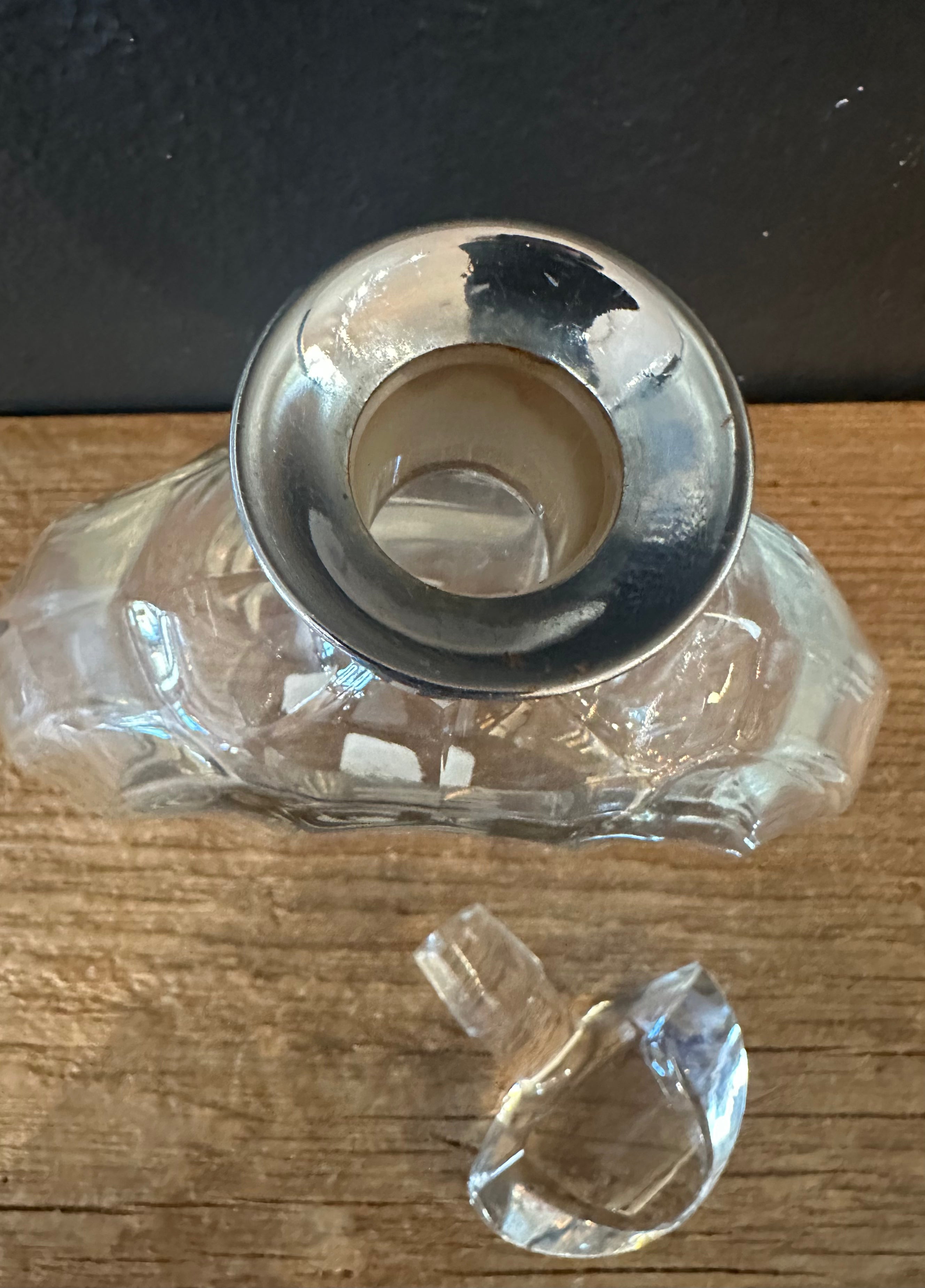 Vintage Glass Decanter | Silver Rim