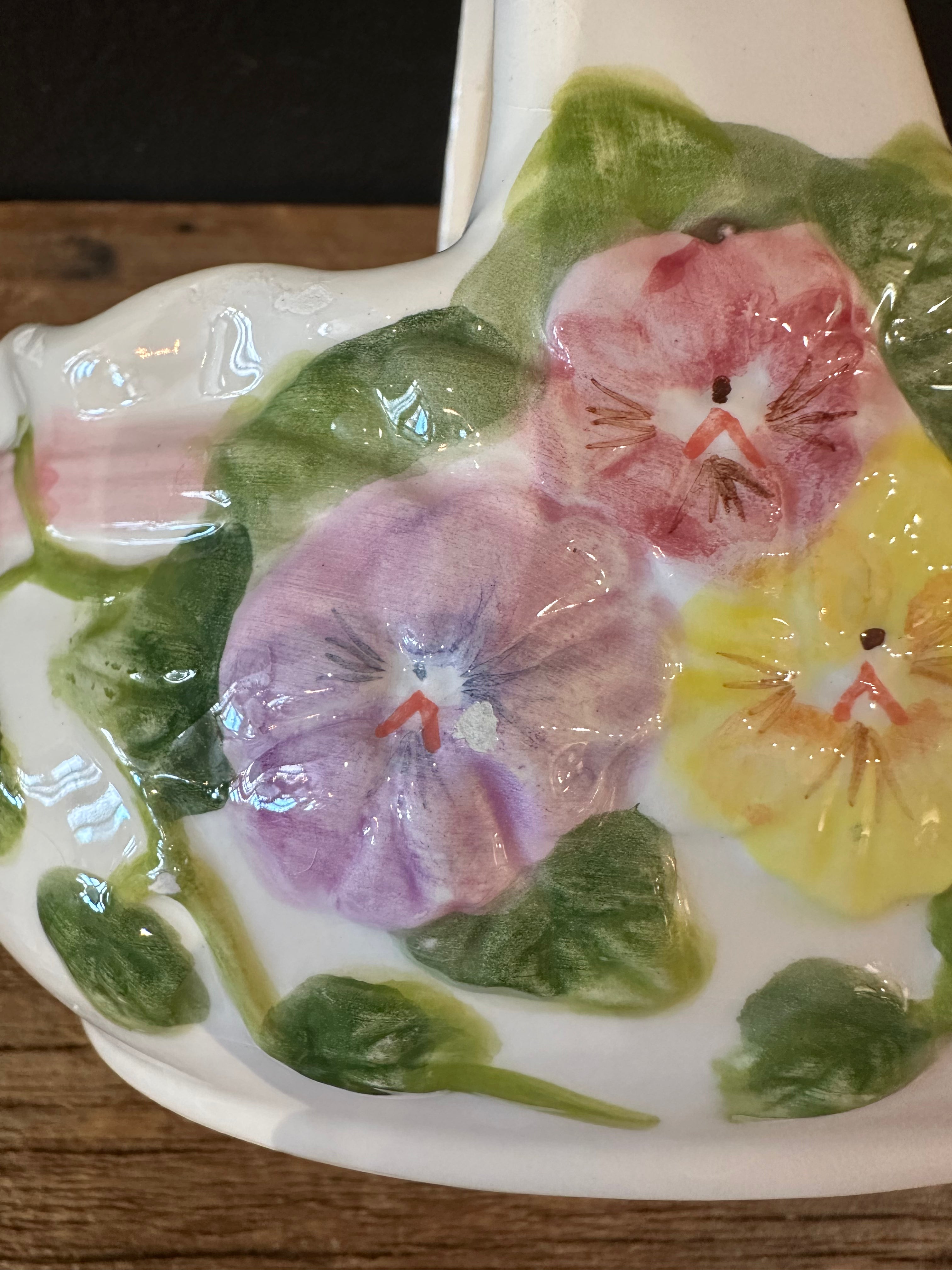 Vintage Ceramic Basket | Floral Motif