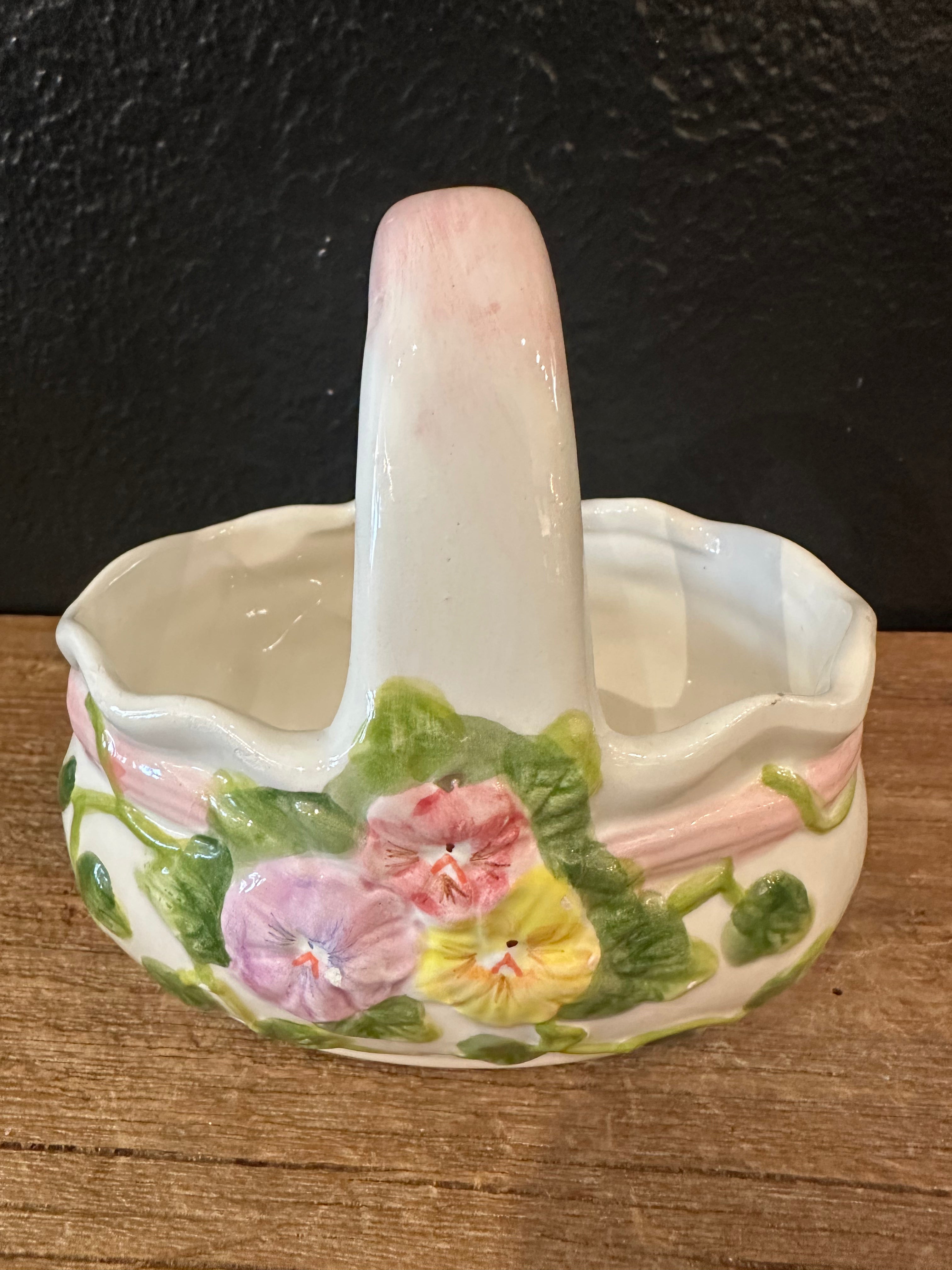Vintage Ceramic Basket | Floral Motif