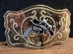 Cowboy Hat & Revolver Gold Belt Buckle