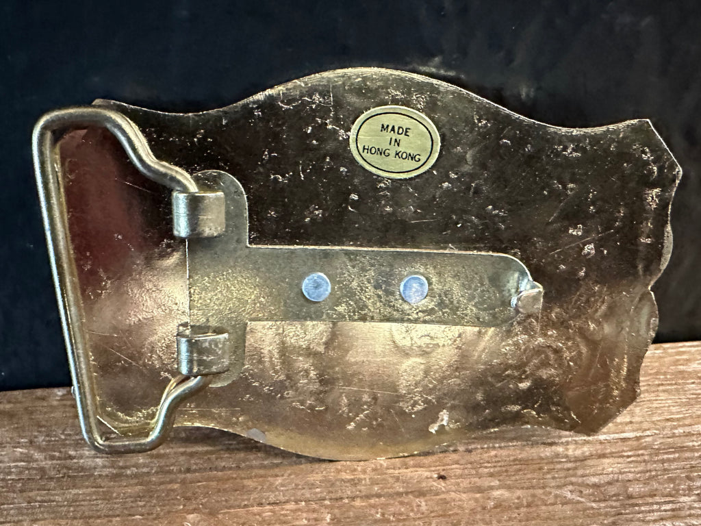 Cowboy Hat & Revolver Gold Belt Buckle