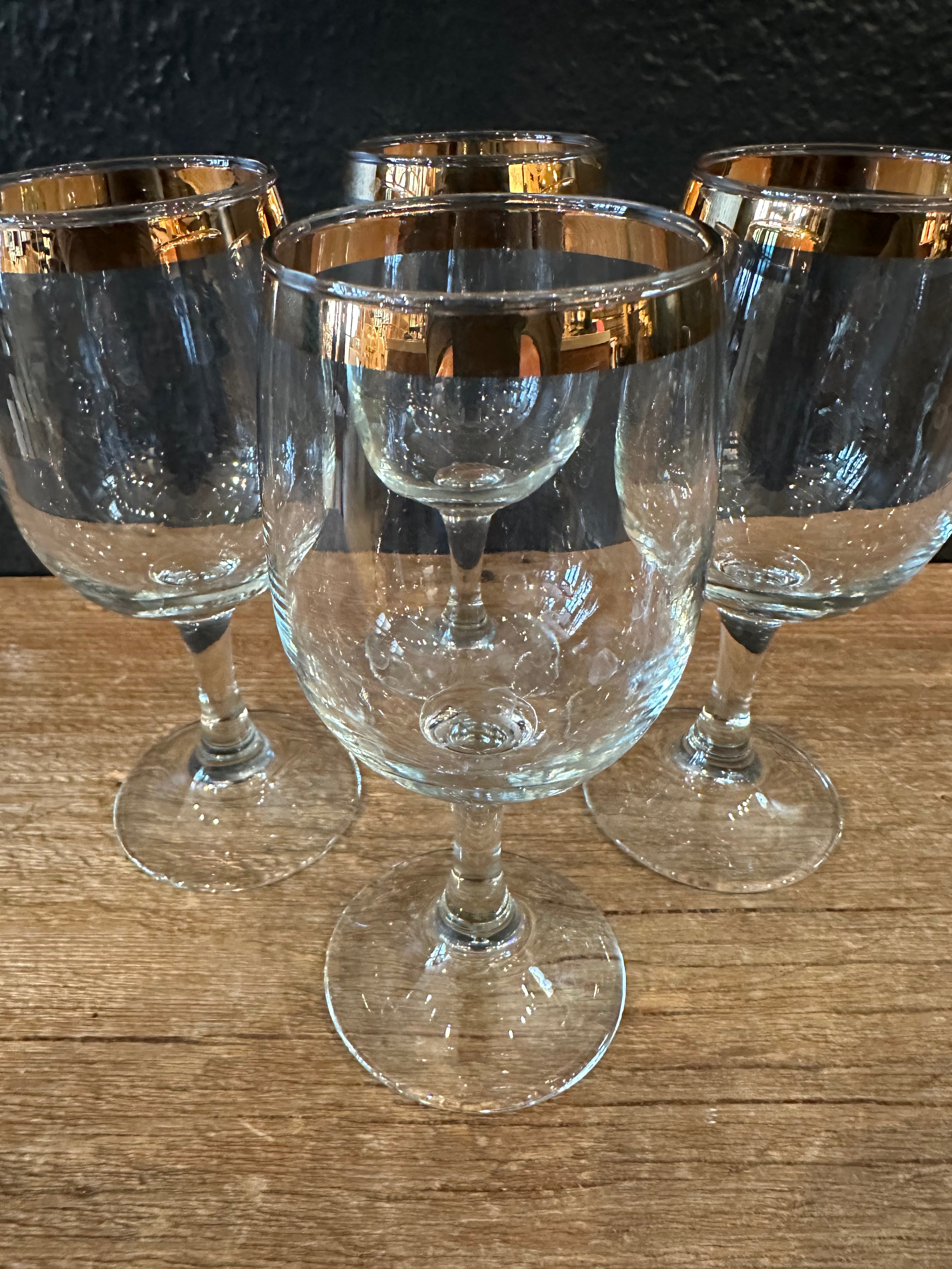 Vintage Gold Rimmed Wine Glasses | Set Of Four