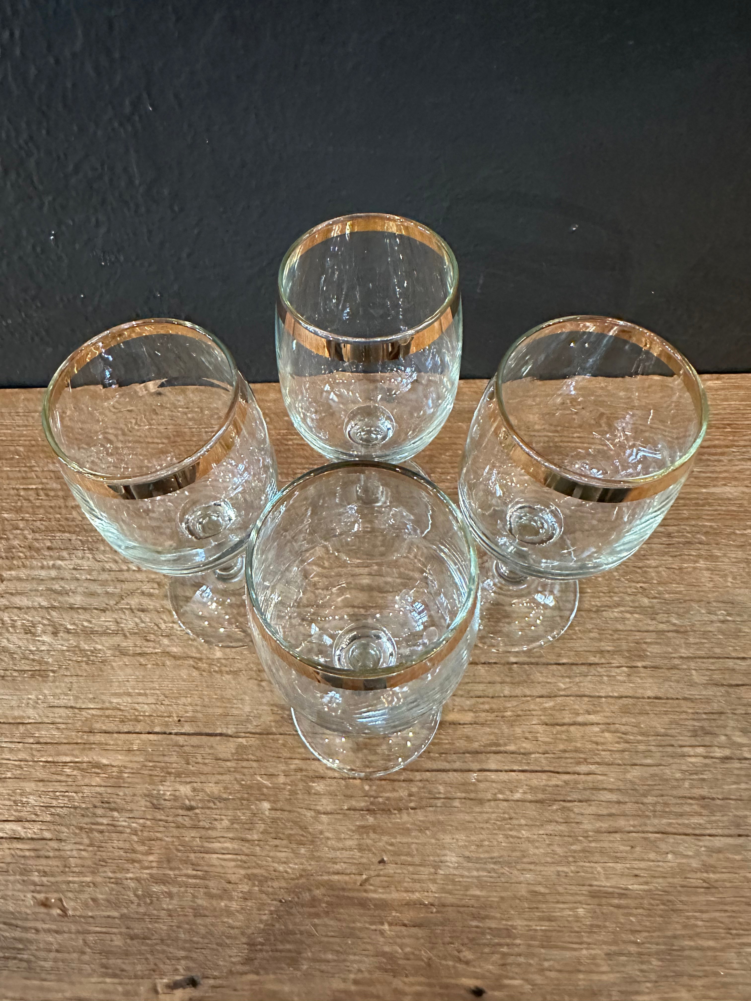 Vintage Gold Rimmed Wine Glasses | Set Of Four