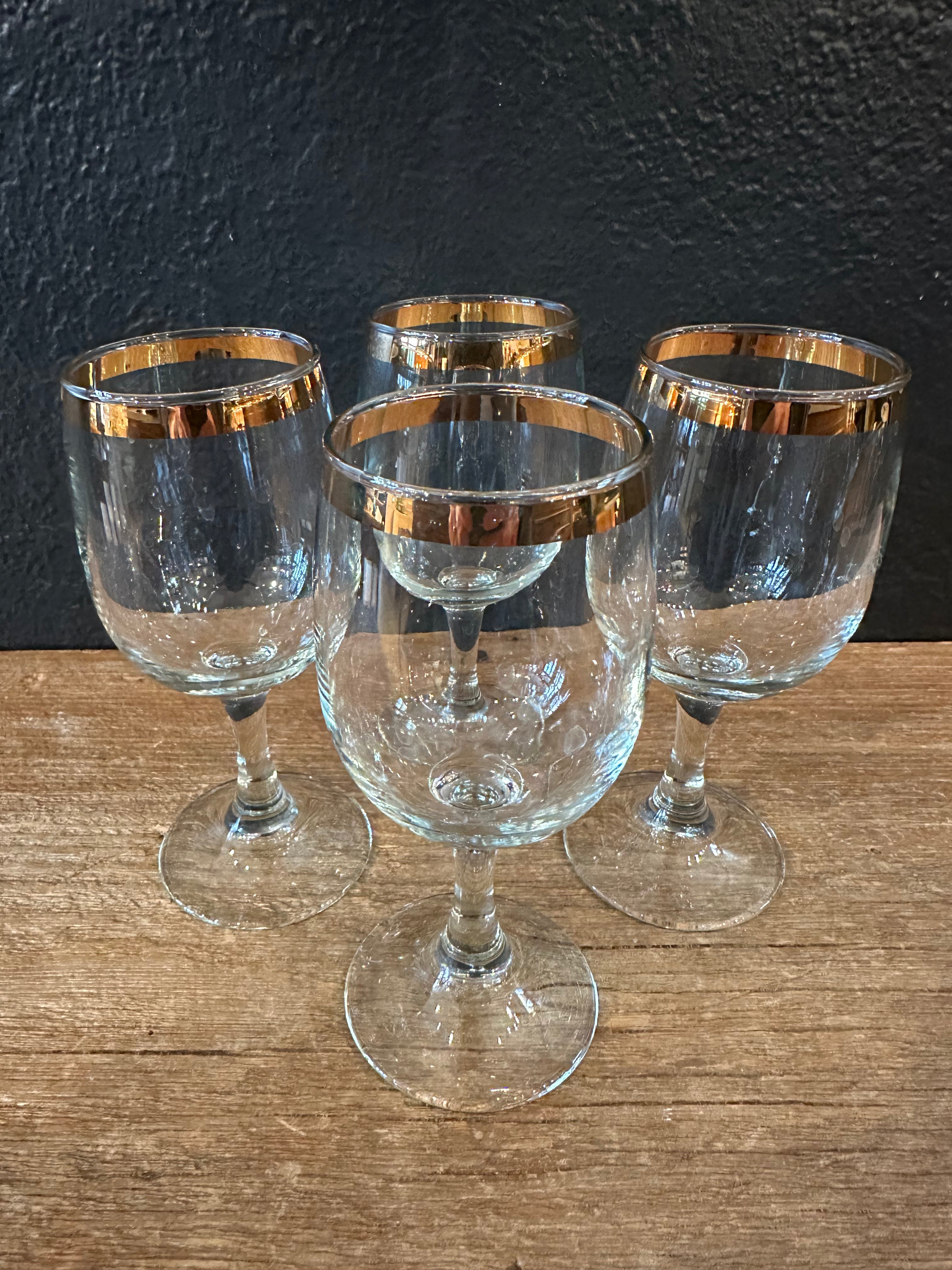 Vintage Gold Rimmed Wine Glasses | Set Of Four