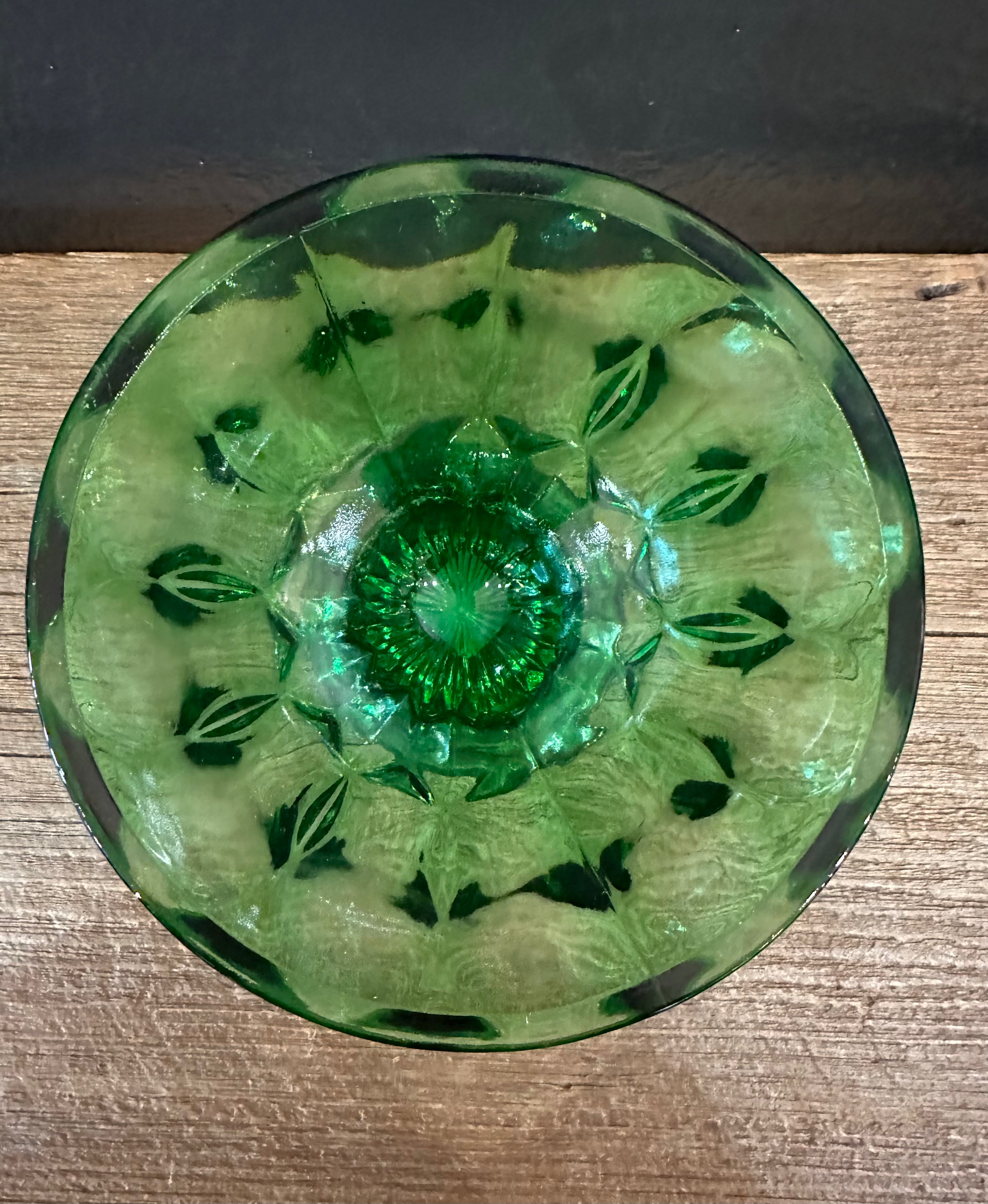 Anchor Hocking Fairfield Pattern Green Candy Dish