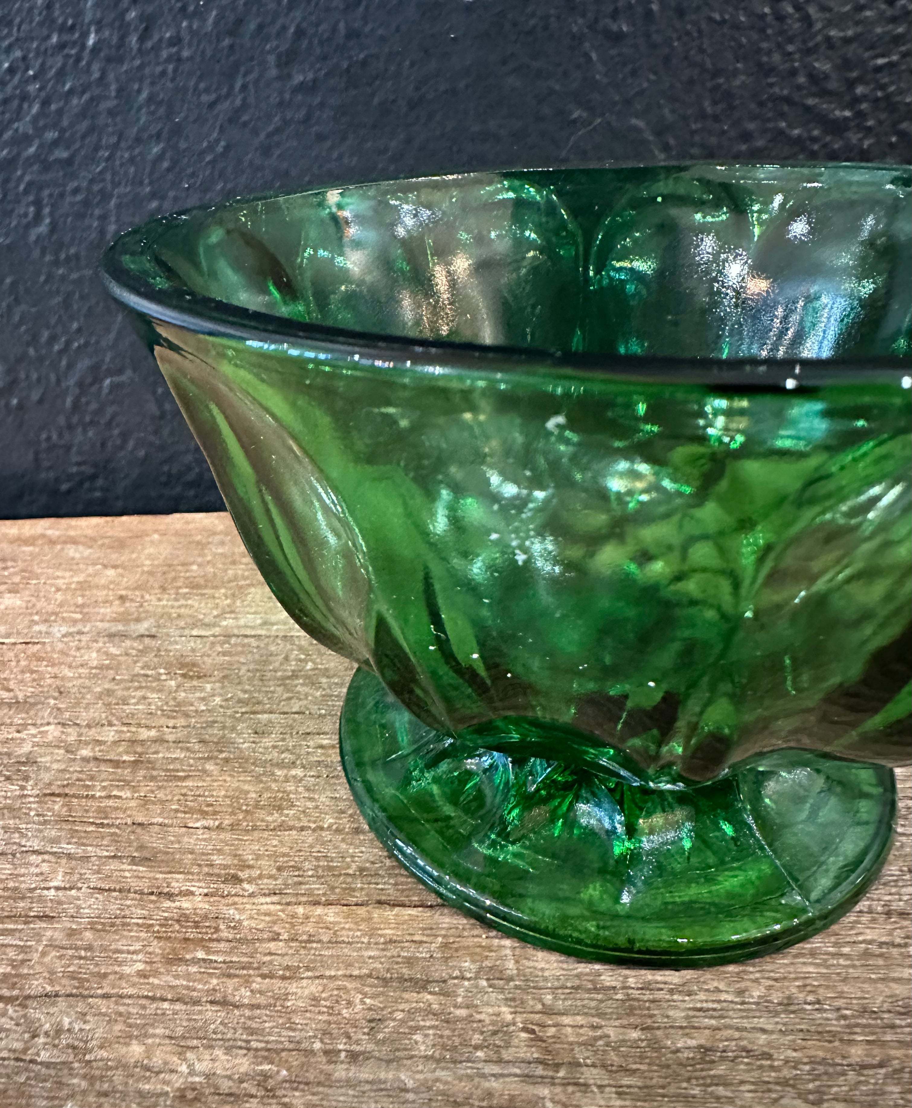 Anchor Hocking Fairfield Pattern Green Candy Dish