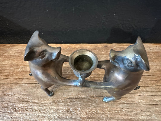 Brass Pig Candlestick Holder