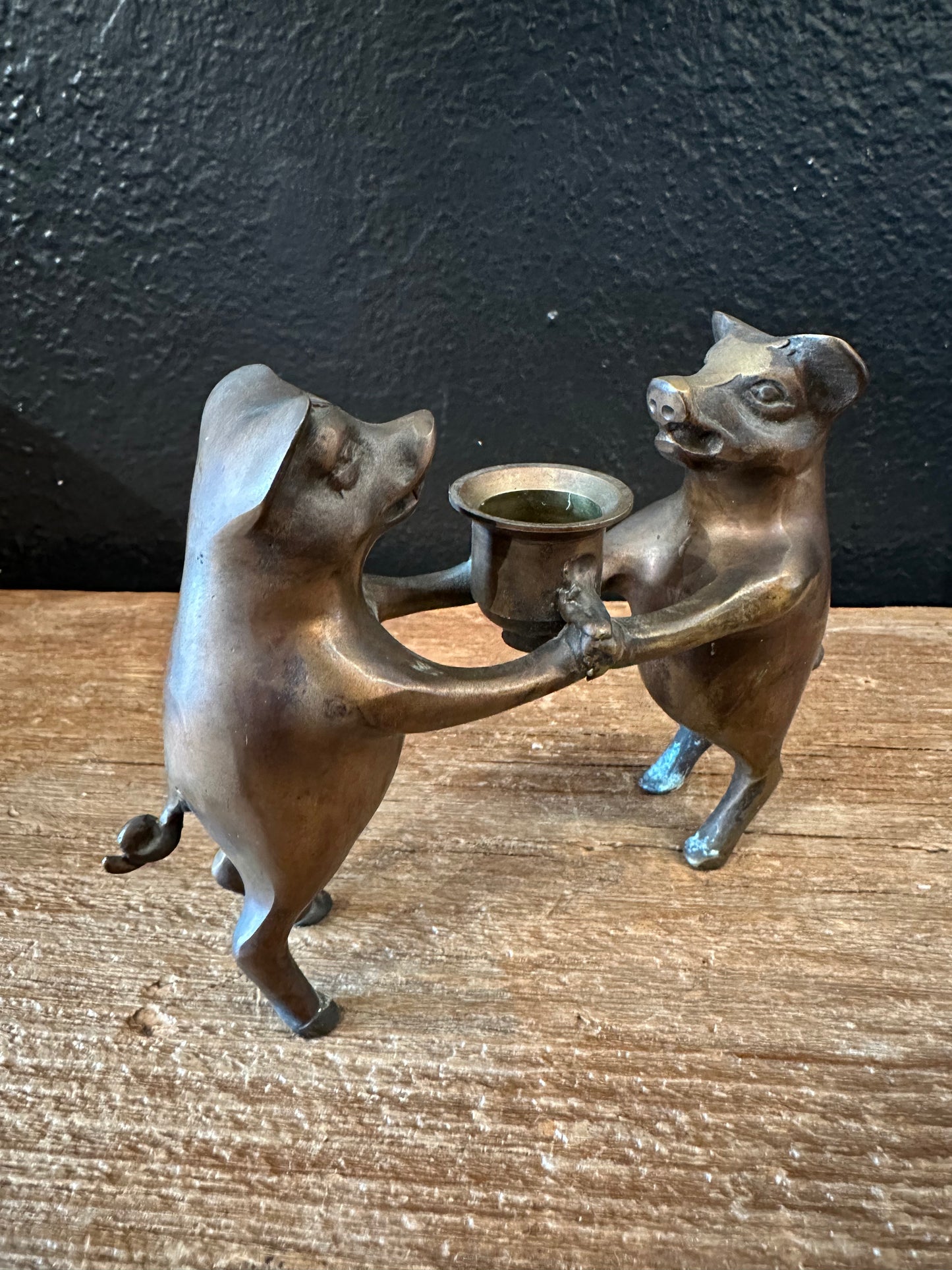 Brass Pig Candlestick Holder