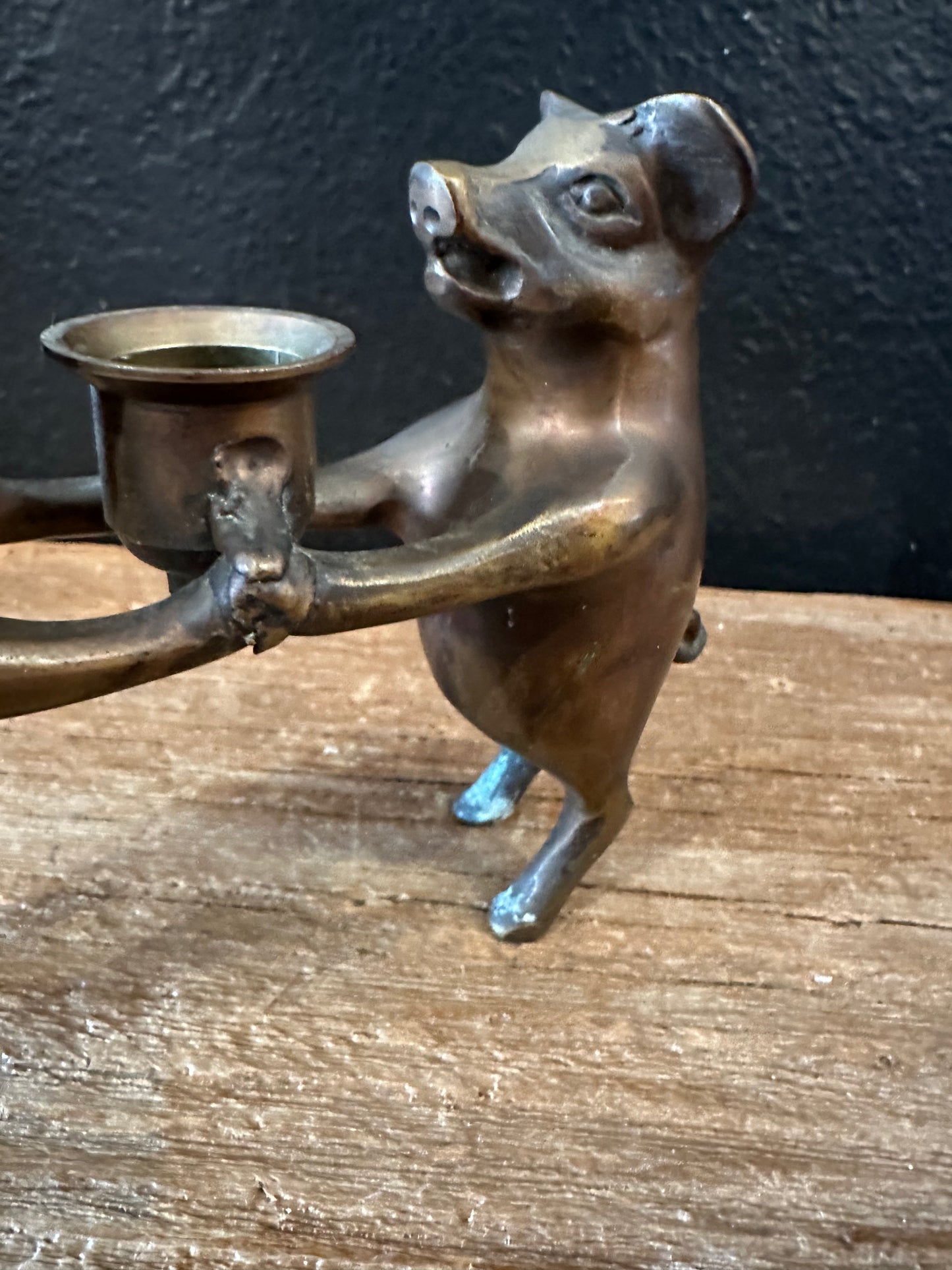 Brass Pig Candlestick Holder