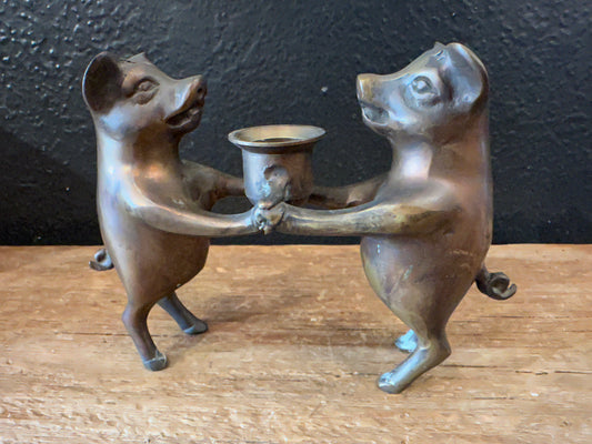 Brass Pig Candlestick Holder